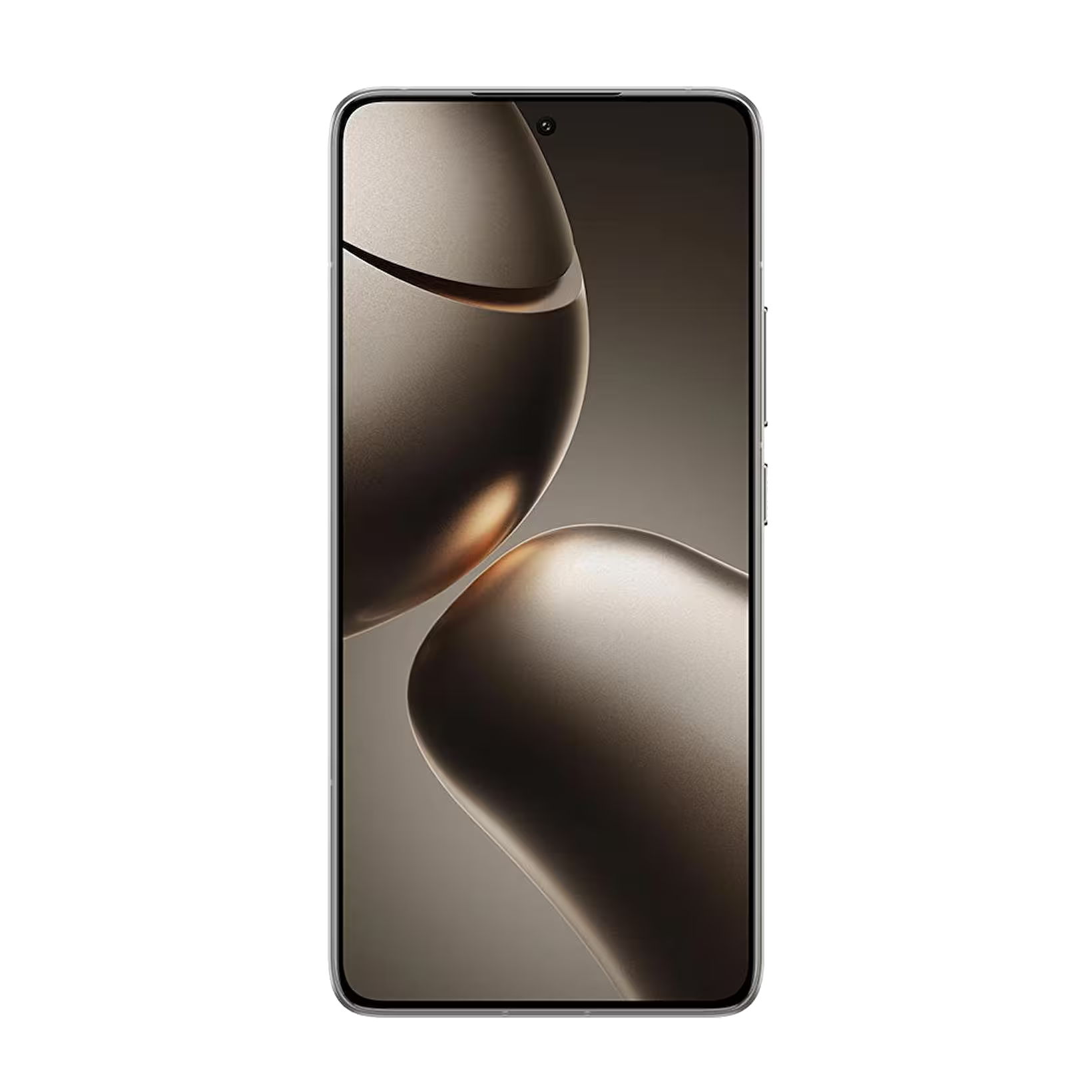 Siyah ekranlı akıllı telefon, ekranda soyut altın şekiller.