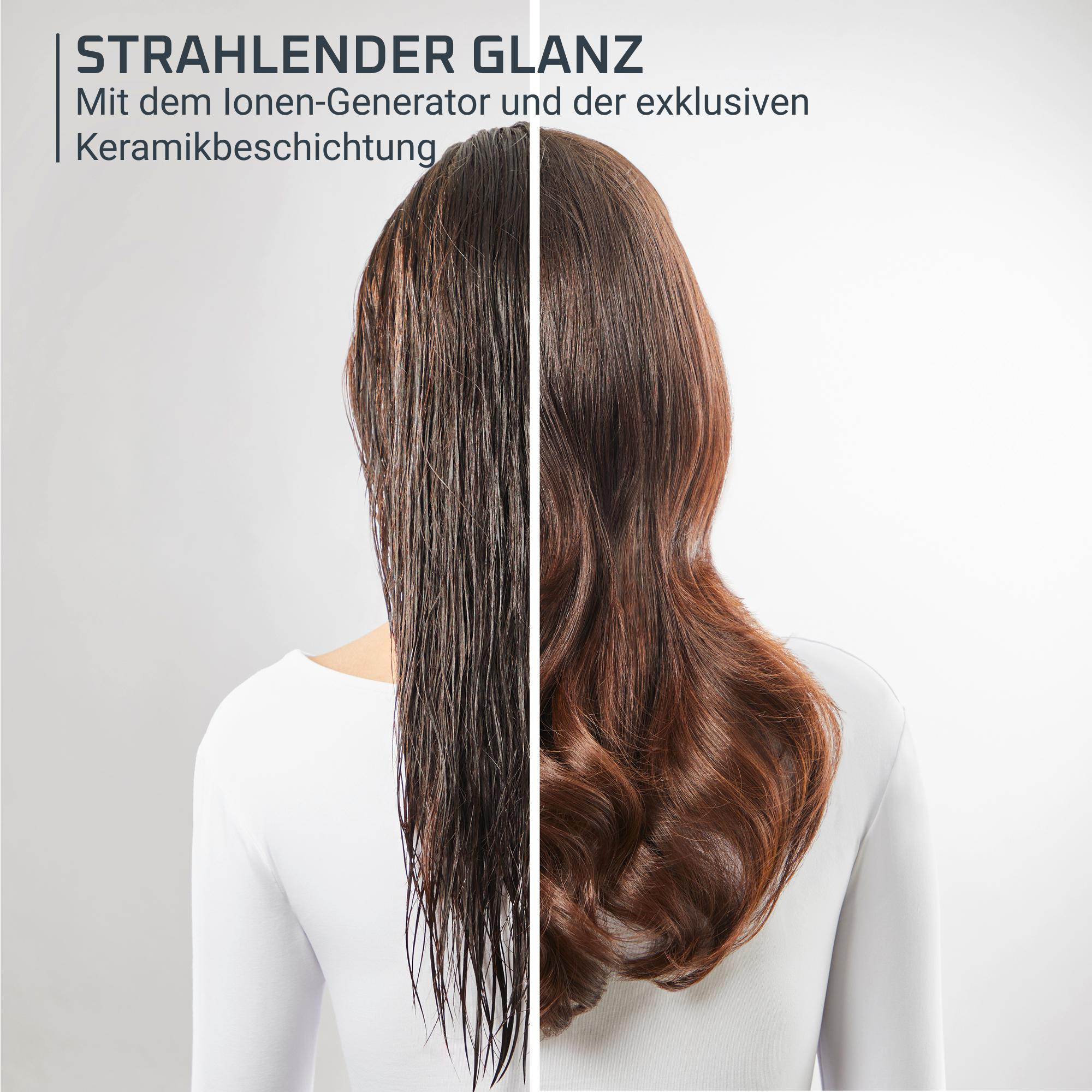 Frau mit nassem Haar, dann gestyltes Haar.