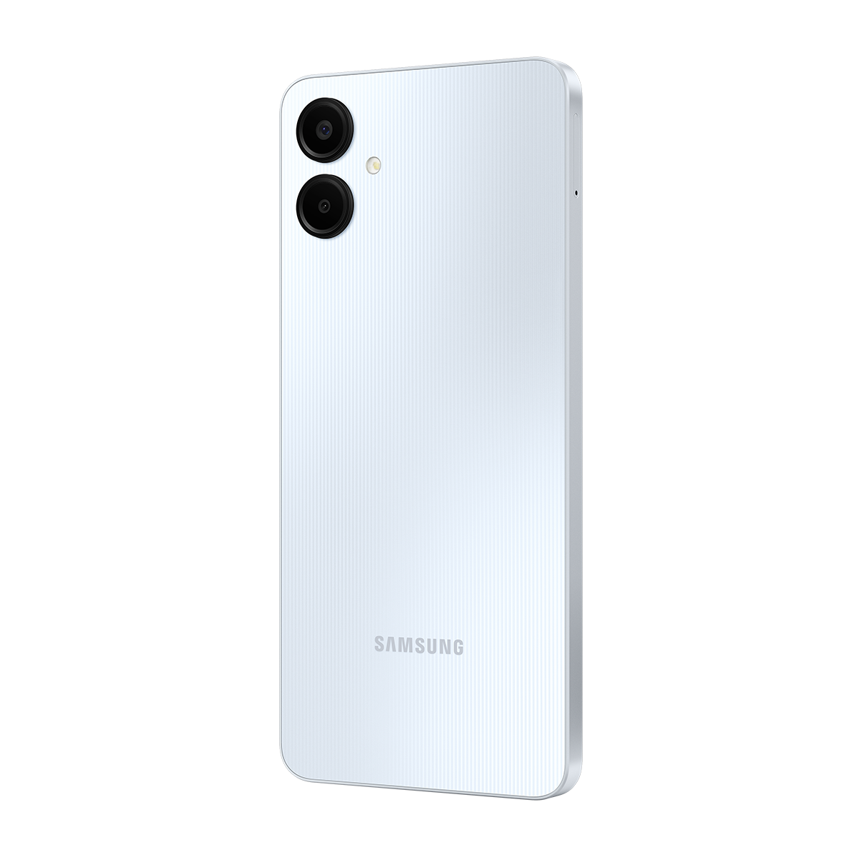 İki kameralı beyaz bir Samsung akıllı telefonun arka görünümü.
