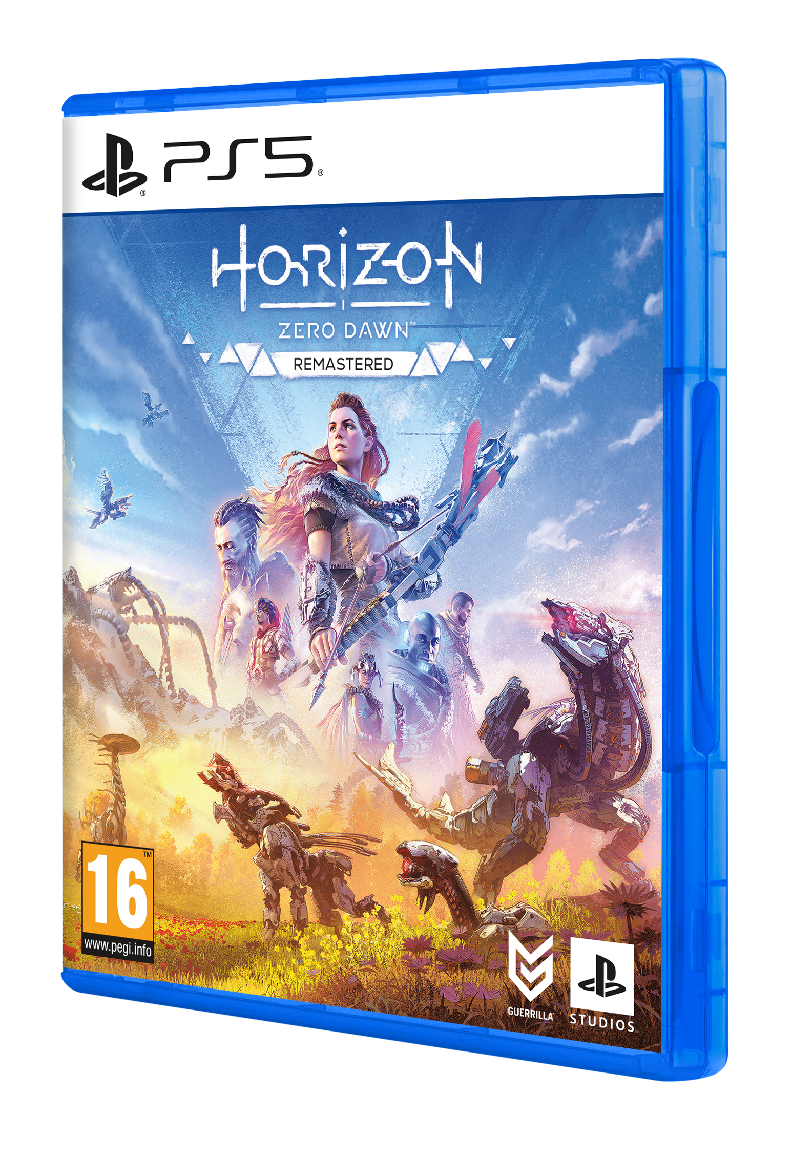 Spielhülle für Horizon Zero Dawn Remastered, PS5. Blaue Hülle mit Spielgrafik und Logo.