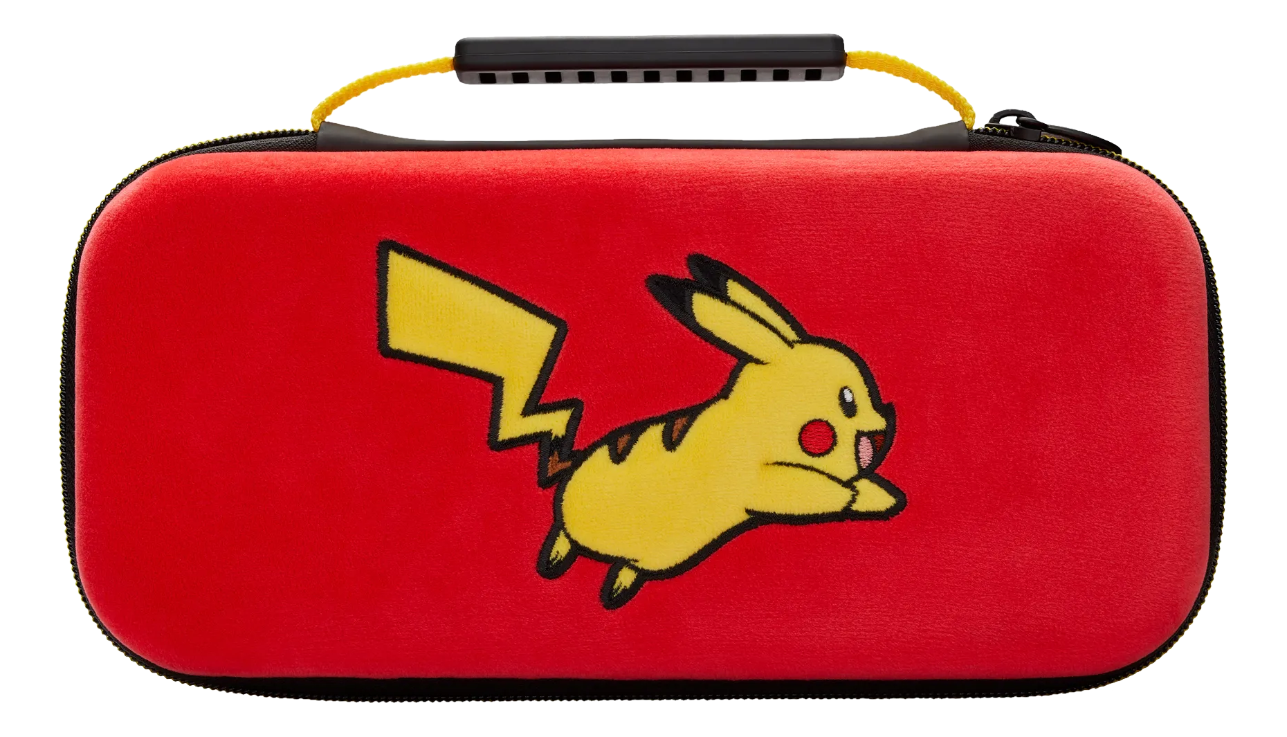 Roter Pokemon Switch-Koffer mit Pikachu-Grafik.