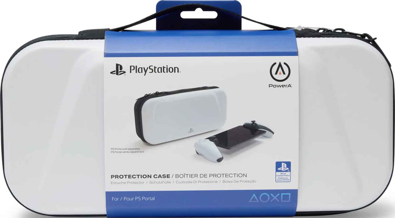 Étui blanc avec un logo Playstation et une manette à l'intérieur.