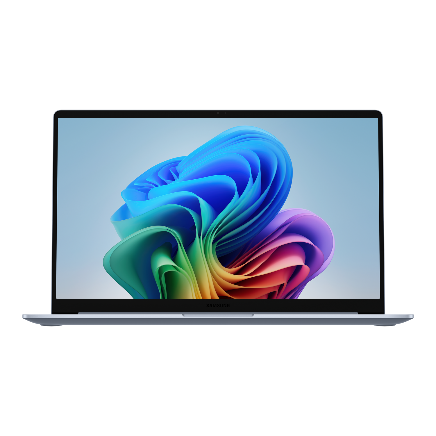 Een laptop met een kleurrijke abstracte afbeelding op het scherm.