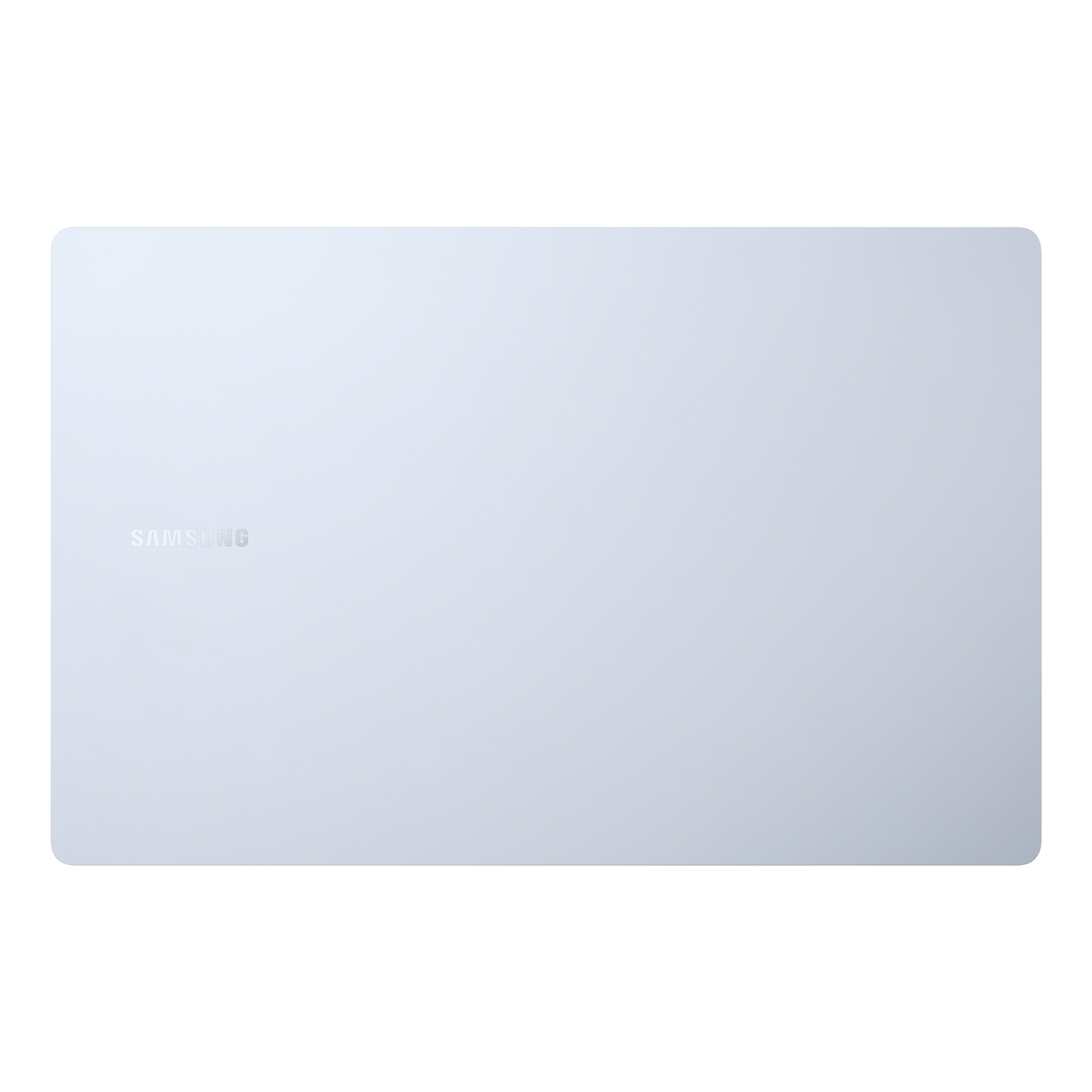 Light blue laptop. SAMSUNG logo on the bottom left corner.