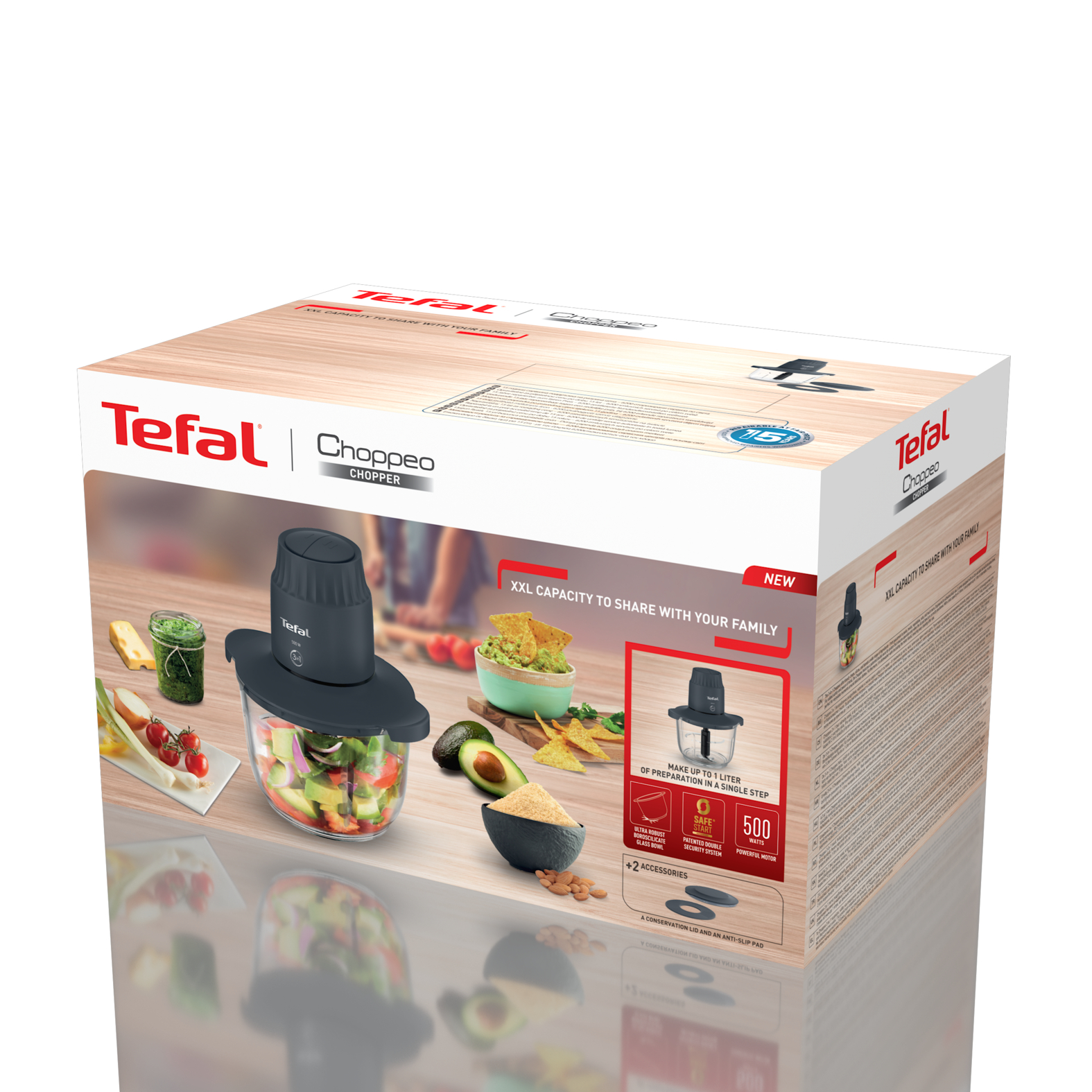 Doboz egy Tefal Choppeóval, aprítóval és hozzávalókkal.