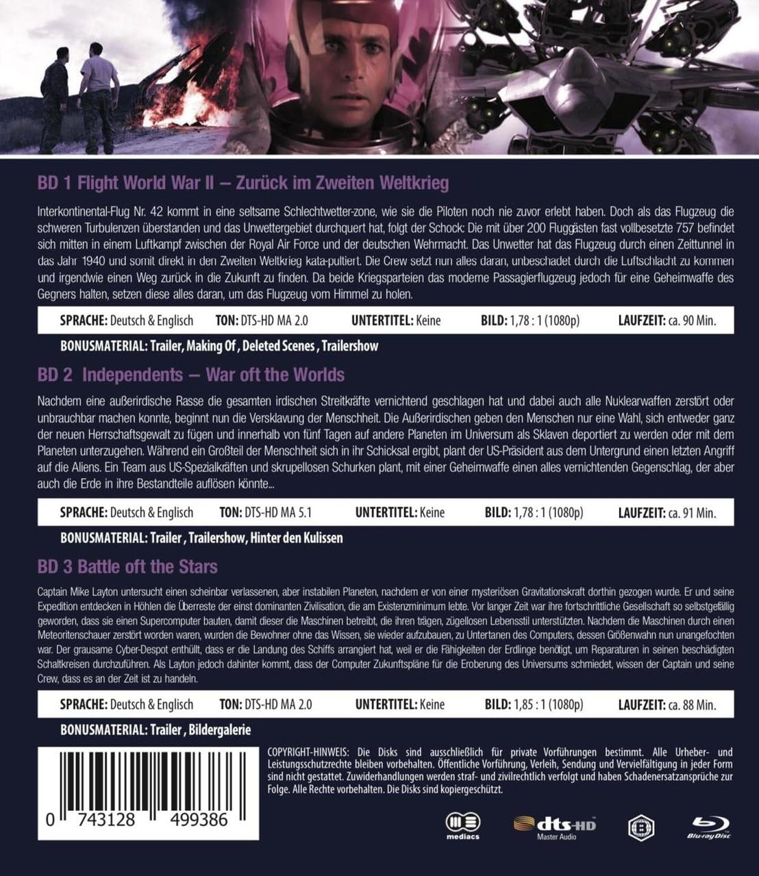DVD-Hülle mit Text in mehreren Sprachen über einen Kriegsfilm.