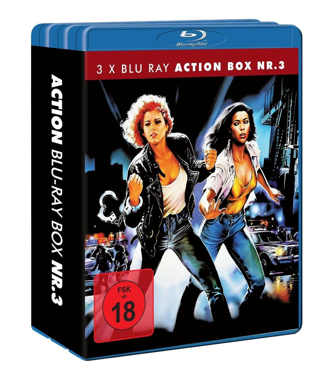 Boxset mit drei Blu-ray-Actionfilmen mit zwei Frauen auf dem Cover. FSK 18.