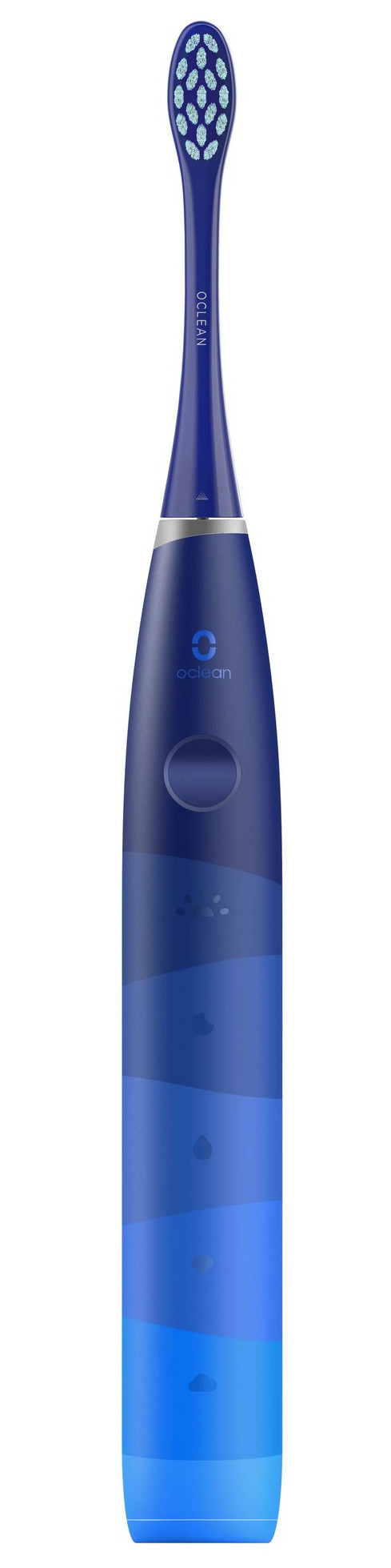 Niebiesko-biała elektryczna szczoteczka do zębów z marką "Oclean".