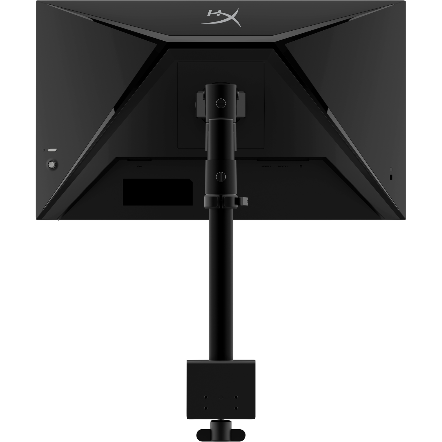 Vue arrière d'un moniteur noir avec support, montrant les ports et la structure de montage.