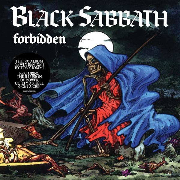Pochette de l'album "Forbidden" de Black Sabbath. On y voit une faucheuse avec une capuche bleue.