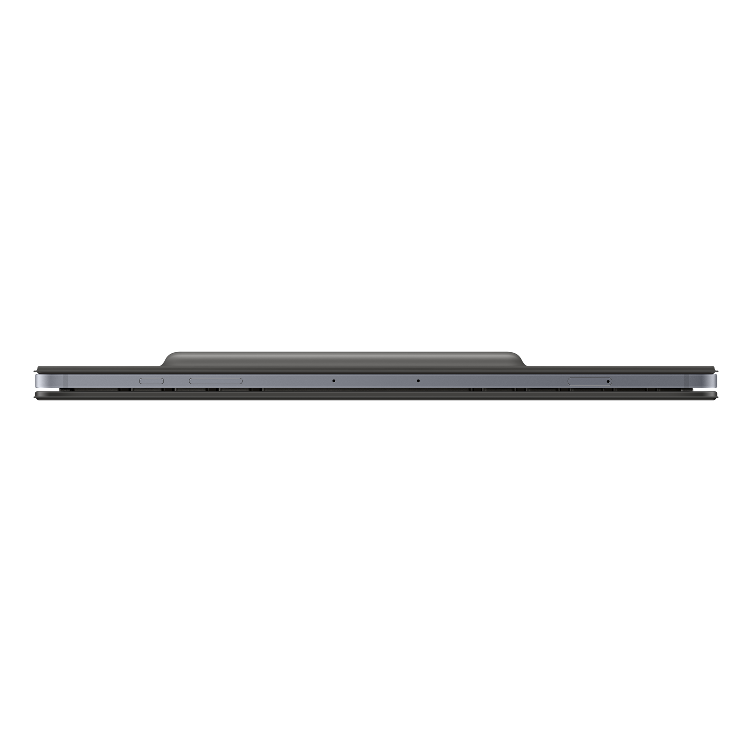 A black device with a gray top, against a black background.