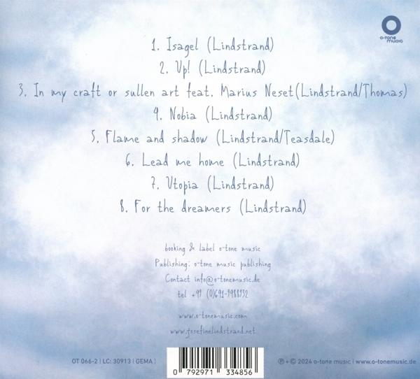 CD-Rückseite mit Titelliste, Titel ist Isagel, in Blau und Weiß.
