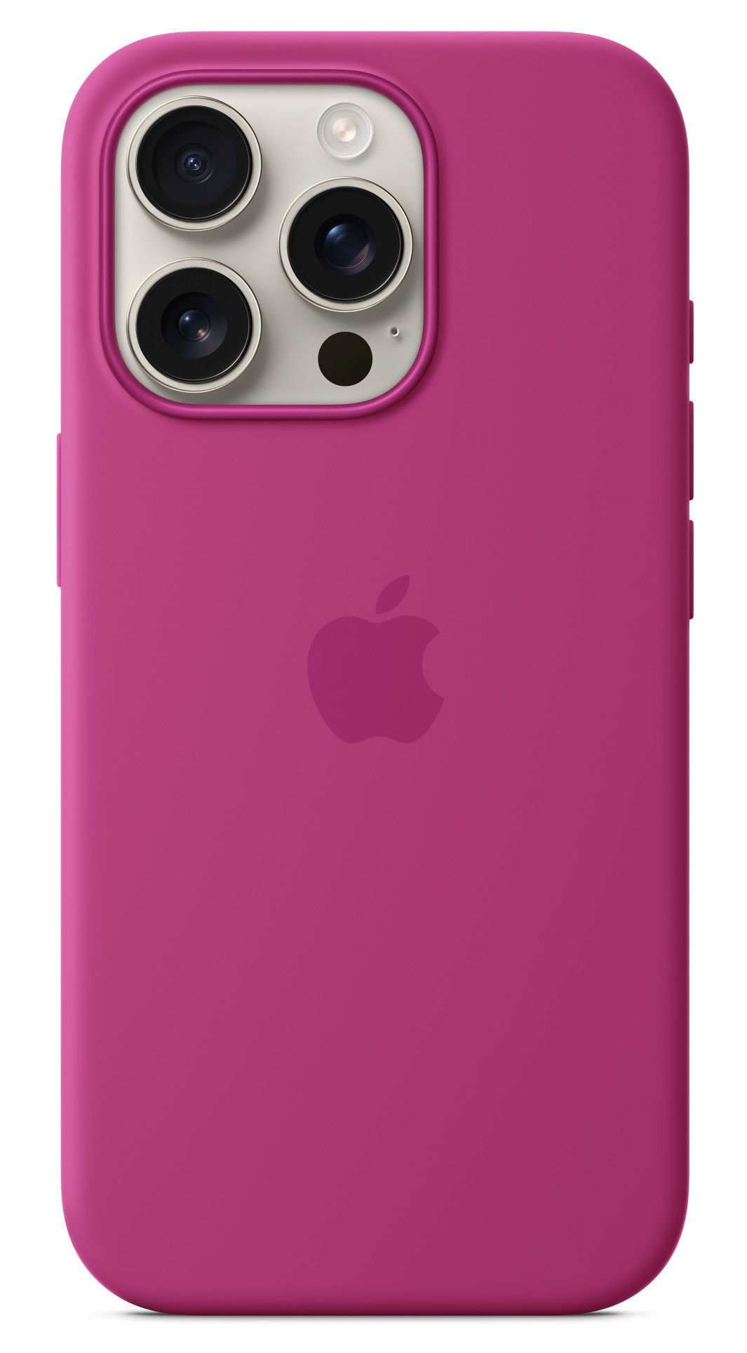 Różowe etui na telefon z obiektywami aparatu i logo Apple.