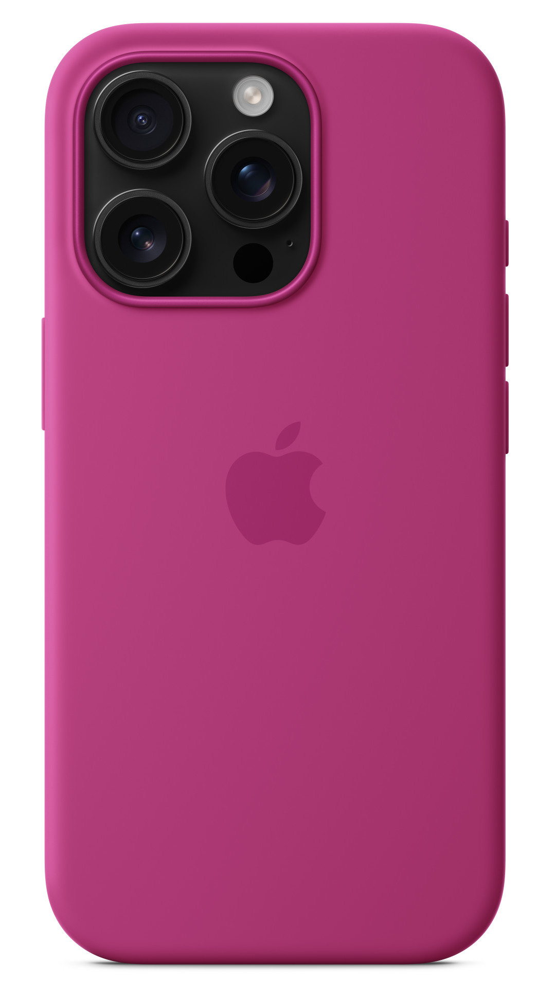 Różowe etui na telefon z trzema aparatami i logo Apple z tyłu.