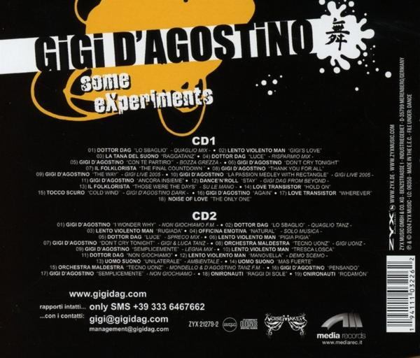 CD-Cover mit Text: Gigi D'Agostino, Some Experiments, Titelliste.