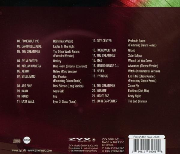 Rückseite einer CD mit dem Titel ZYX Music. Enthält eine Liste von Musiktiteln.