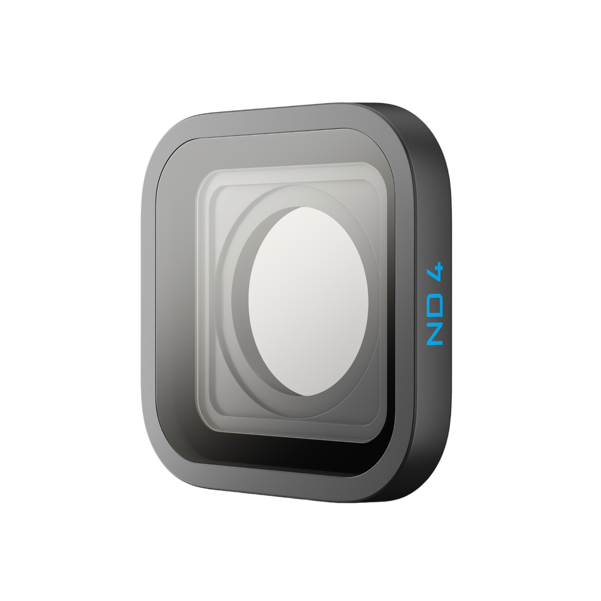 GoPro ND4-Objektivfilter, schwarzer Rahmen, weißer Kreis, blauer Text ND4.