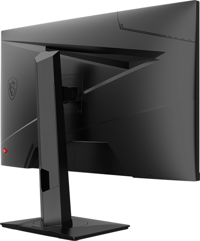 Fekete monitor hátulról, MSI logóval.