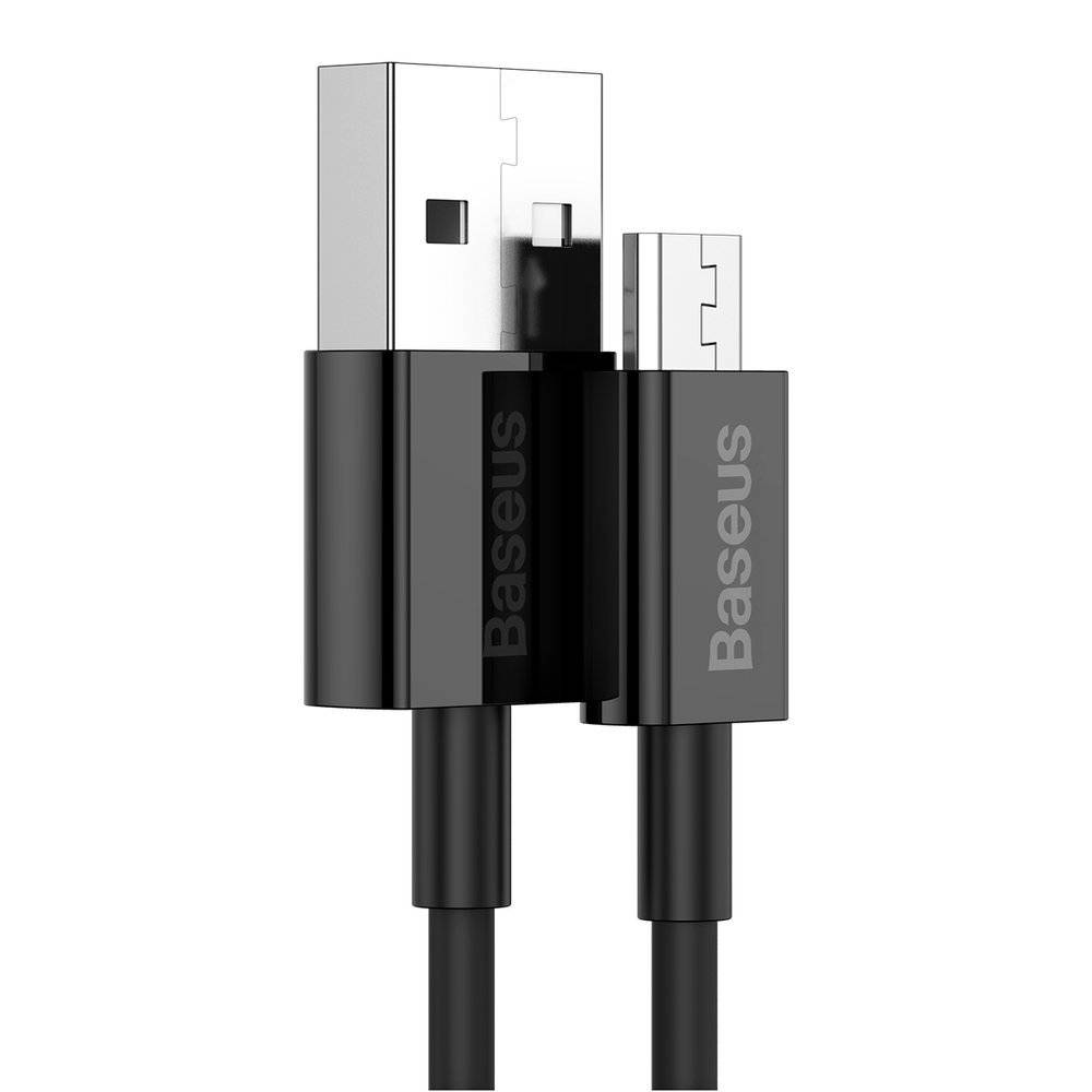 Baseus markalı siyah USB - Micro USB kablosu.