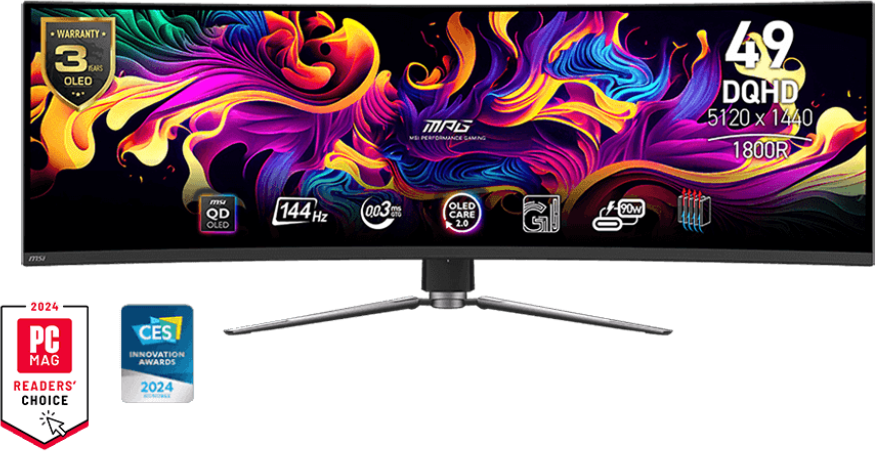 MSI MPG 491CQP 49'' Ívelt DQHD 144 Hz 32:9 FreeSync QD-OLED Gamer Monitor