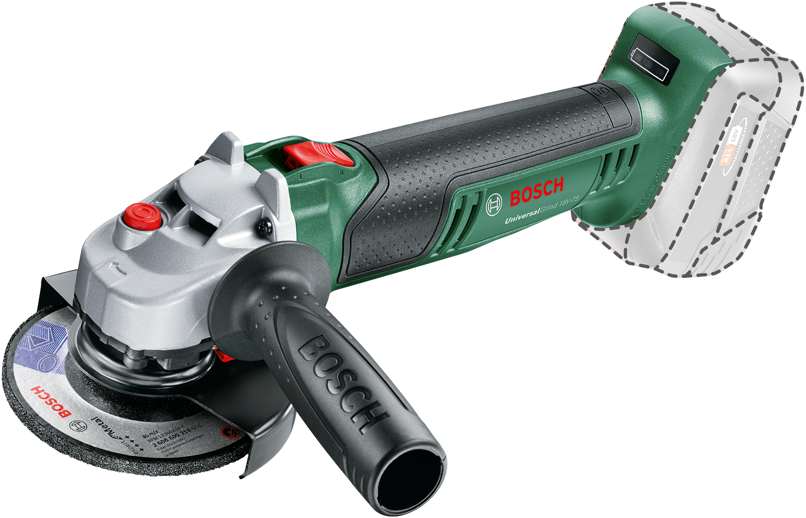 BOSCH UniversalGrind 18V-75 Akkus sarokcsiszoló, 125 mm koronggal, akku és töltő nélkül (06033E5002)