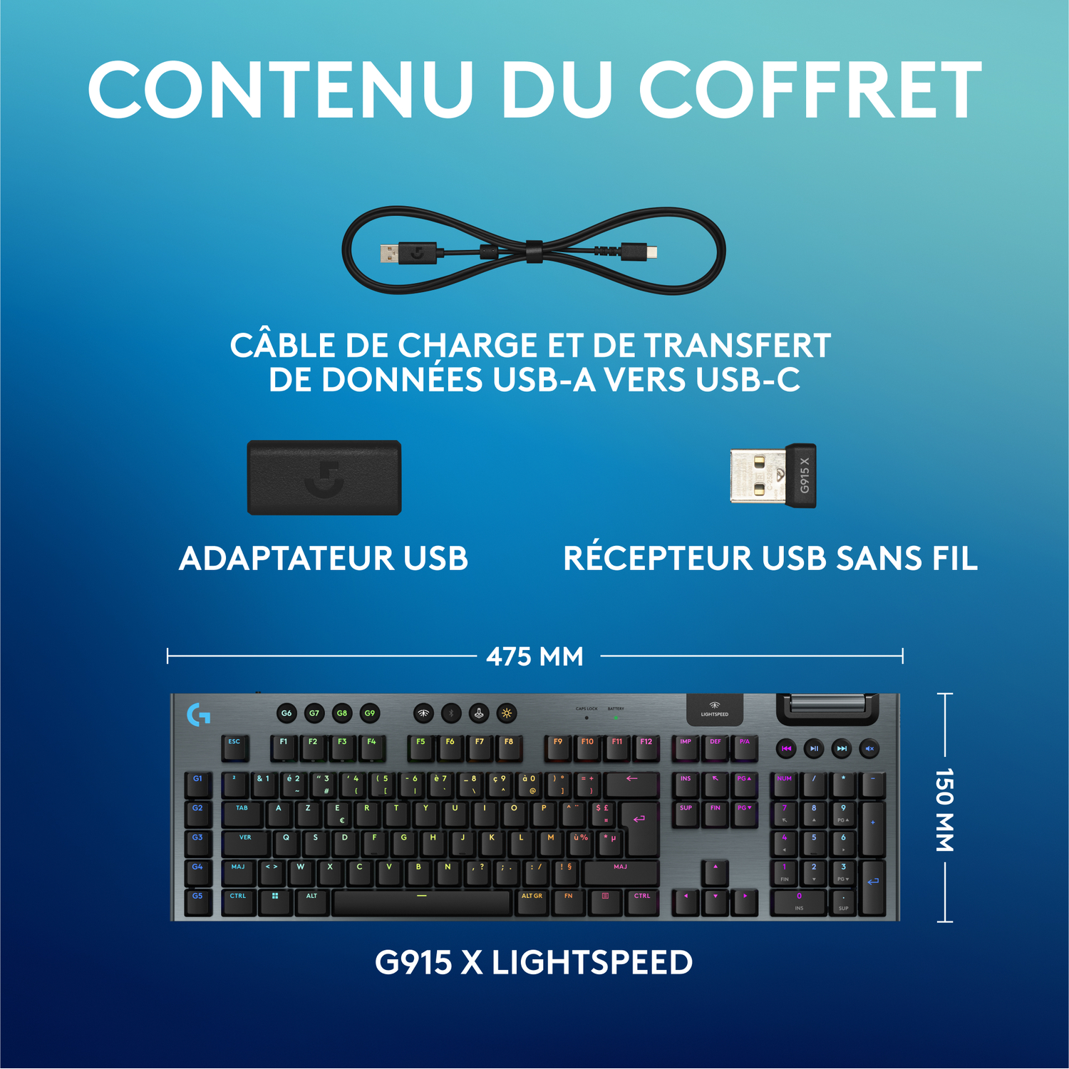 Gros plan sur un clavier de jeu noir montrant les touches et les caractéristiques de conception.