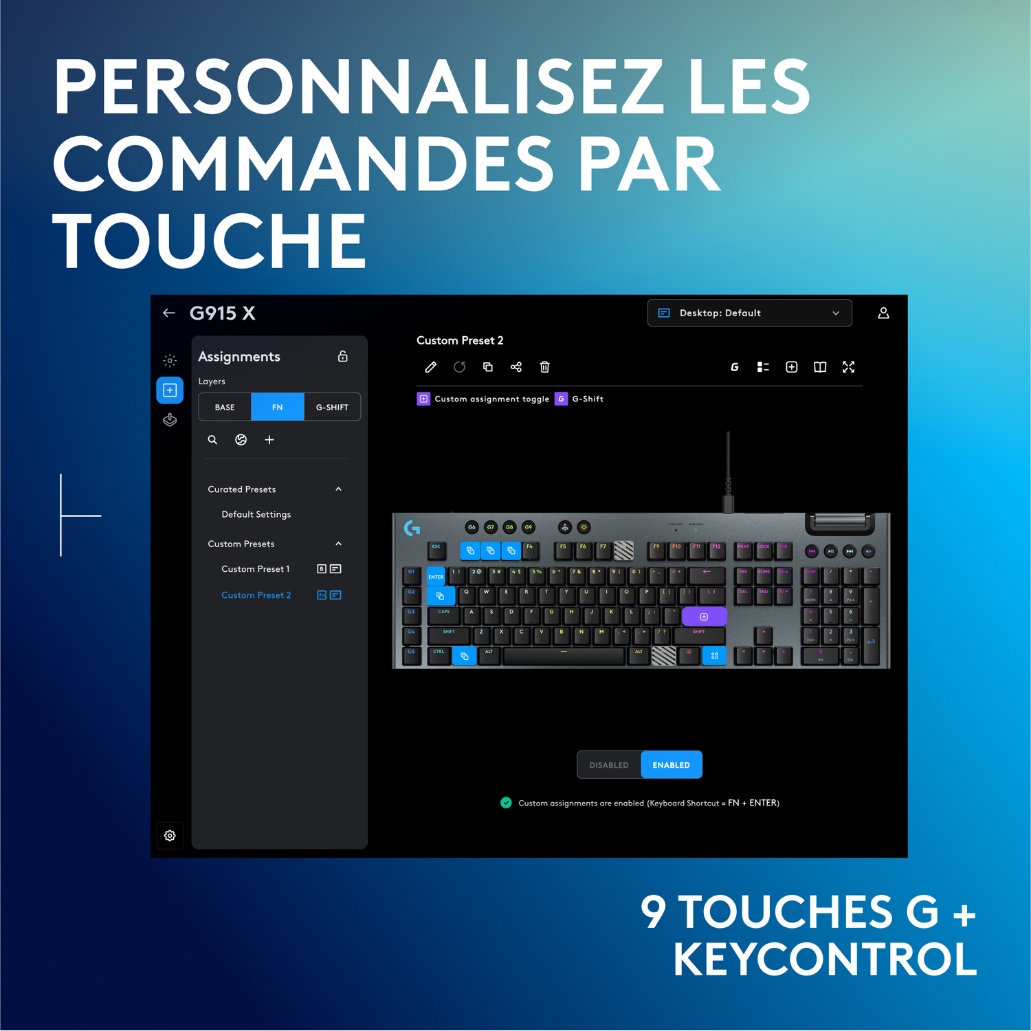 Capture d'écran d'une interface logicielle avec des options de personnalisation du clavier. Fond blanc.