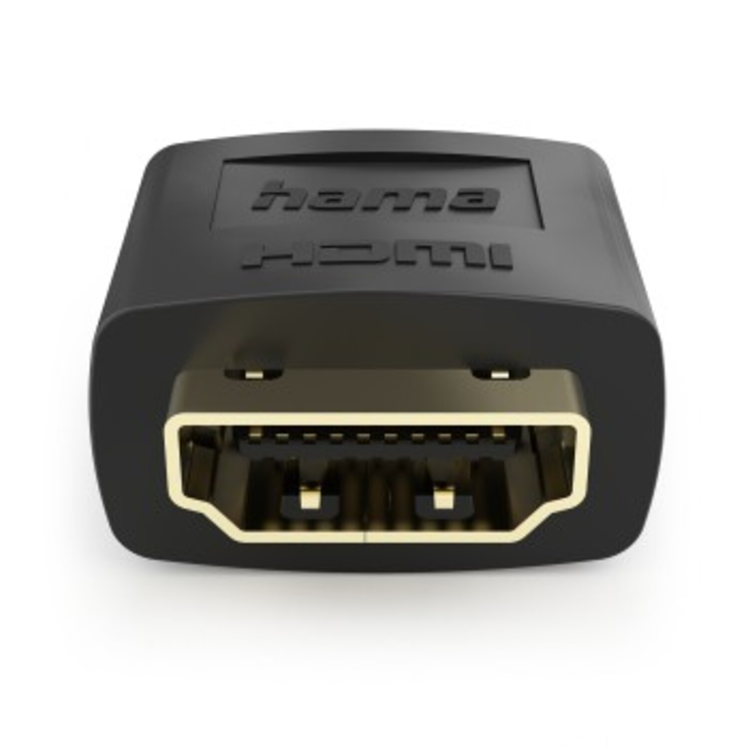 Adaptateur HDMI noir avec connecteur doré. 'Hama' et 'HDMI' visibles.