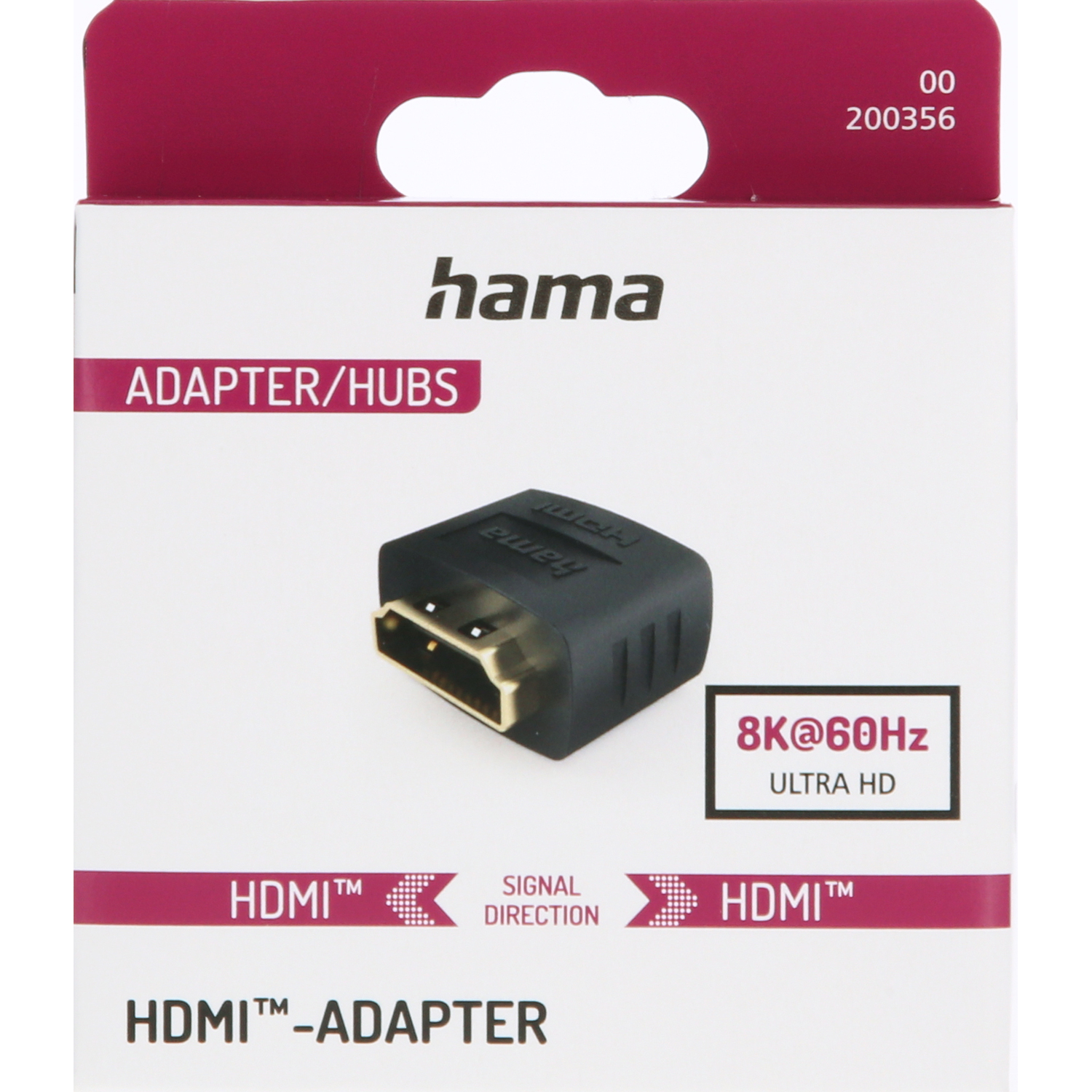Un adaptateur HDMI avec une boîte blanche et bordeaux.