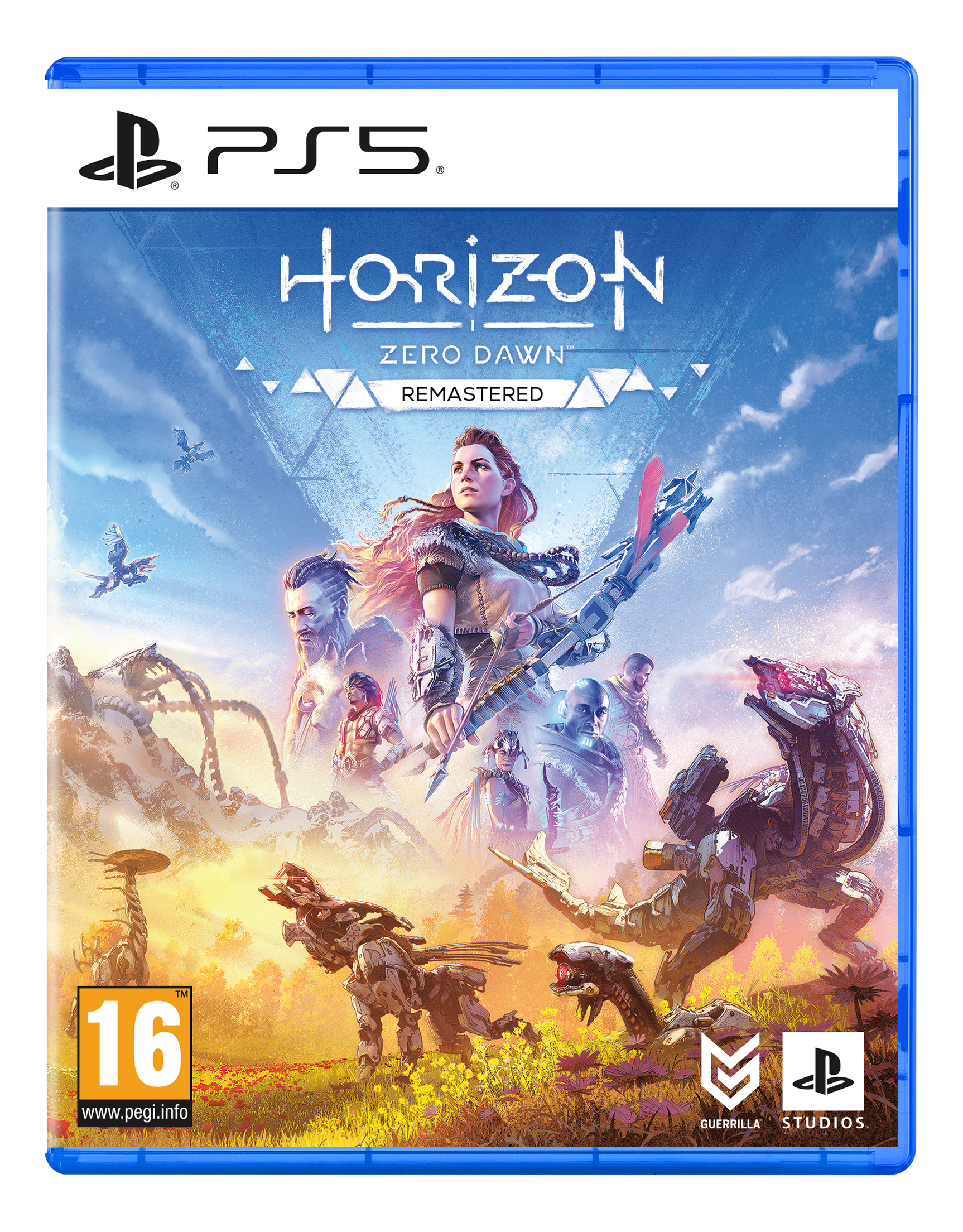 PS5-Spielhülle für Horizon Zero Dawn Remastered. Enthält Charakterkunst, Spielelogo und Altersfreigabe.