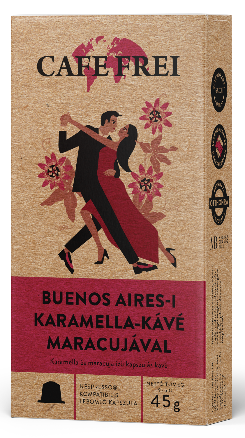 CAFE FREI Buenos Aires-i karamella kávékapszula bíbor maracujával 9 db-os