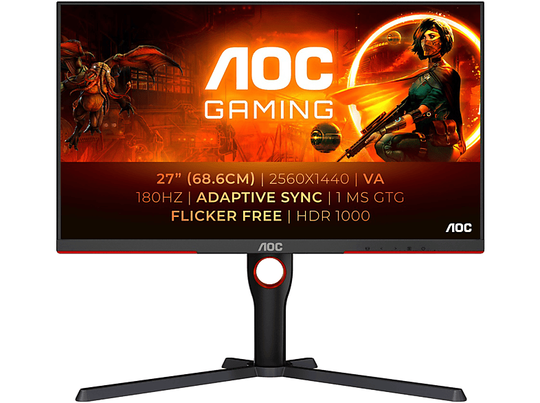 AOC AGON Q27G3XMN/BK 27'' Sík QHD 180 Hz 16:9 G-Sync VA LED Gamer Monitor