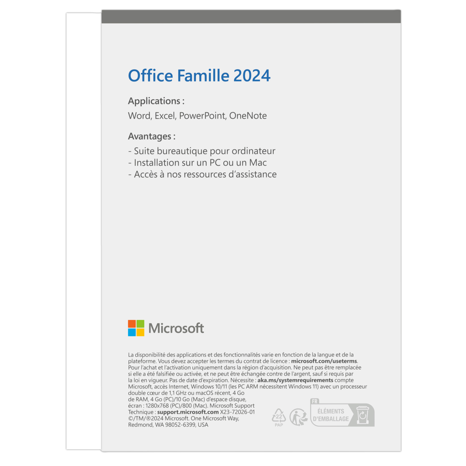 Microsoft Office Famille 2024 advertisement with text and logo.