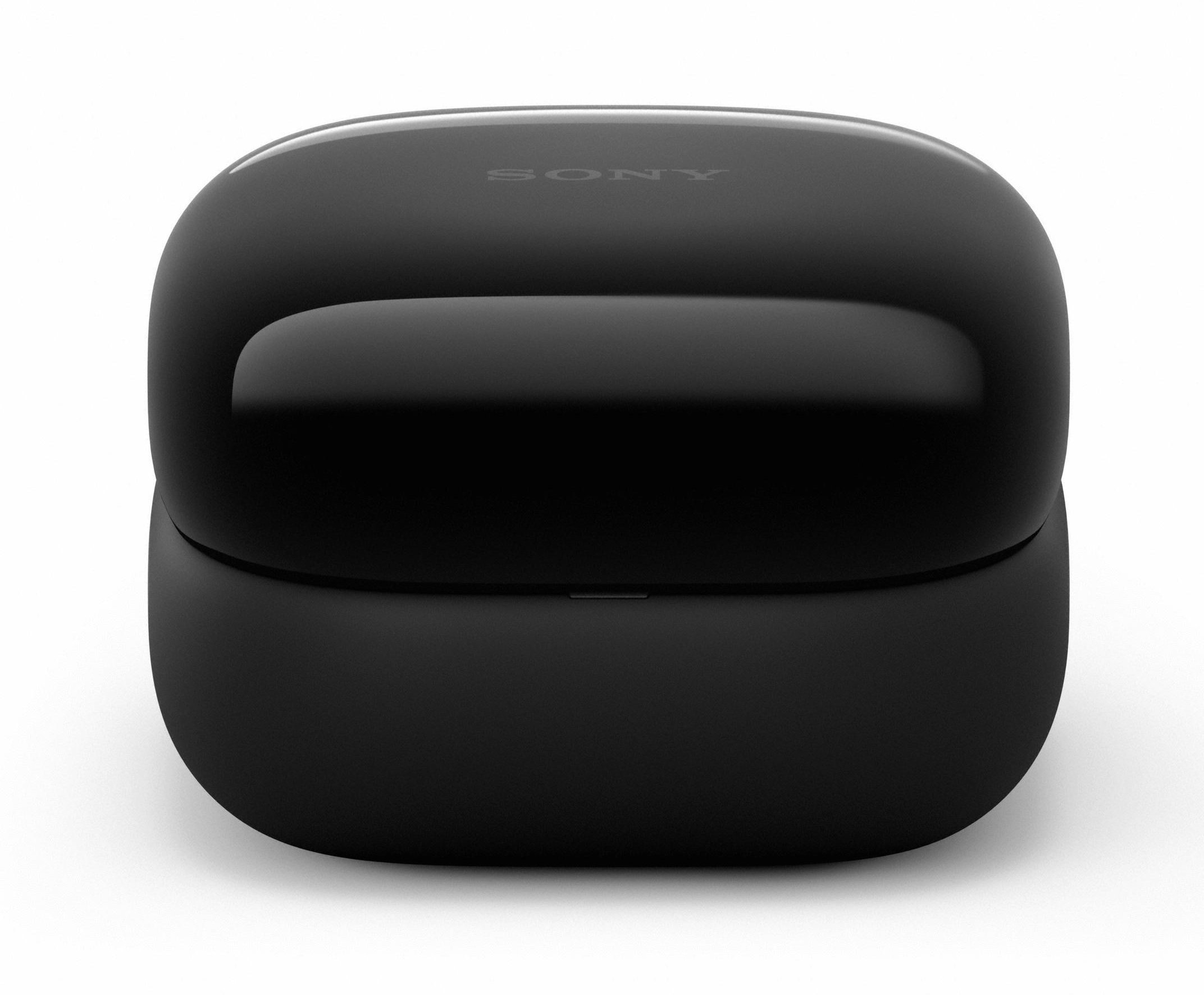 Czarny, zamknięty futerał ładujący do słuchawek na białym tle.