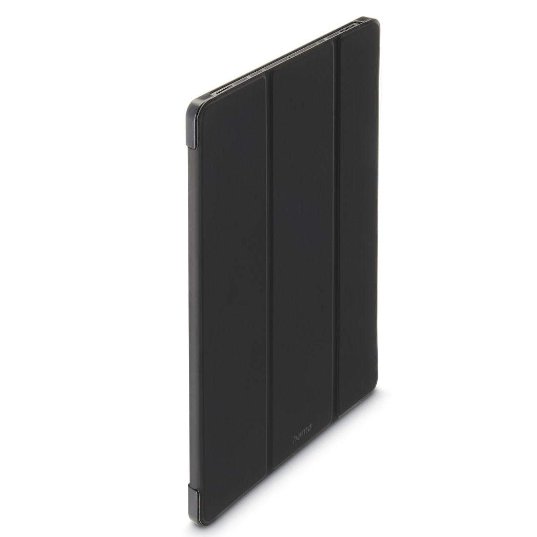 Eine schwarze Tablethülle mit matter Oberfläche und schlichtem Design.