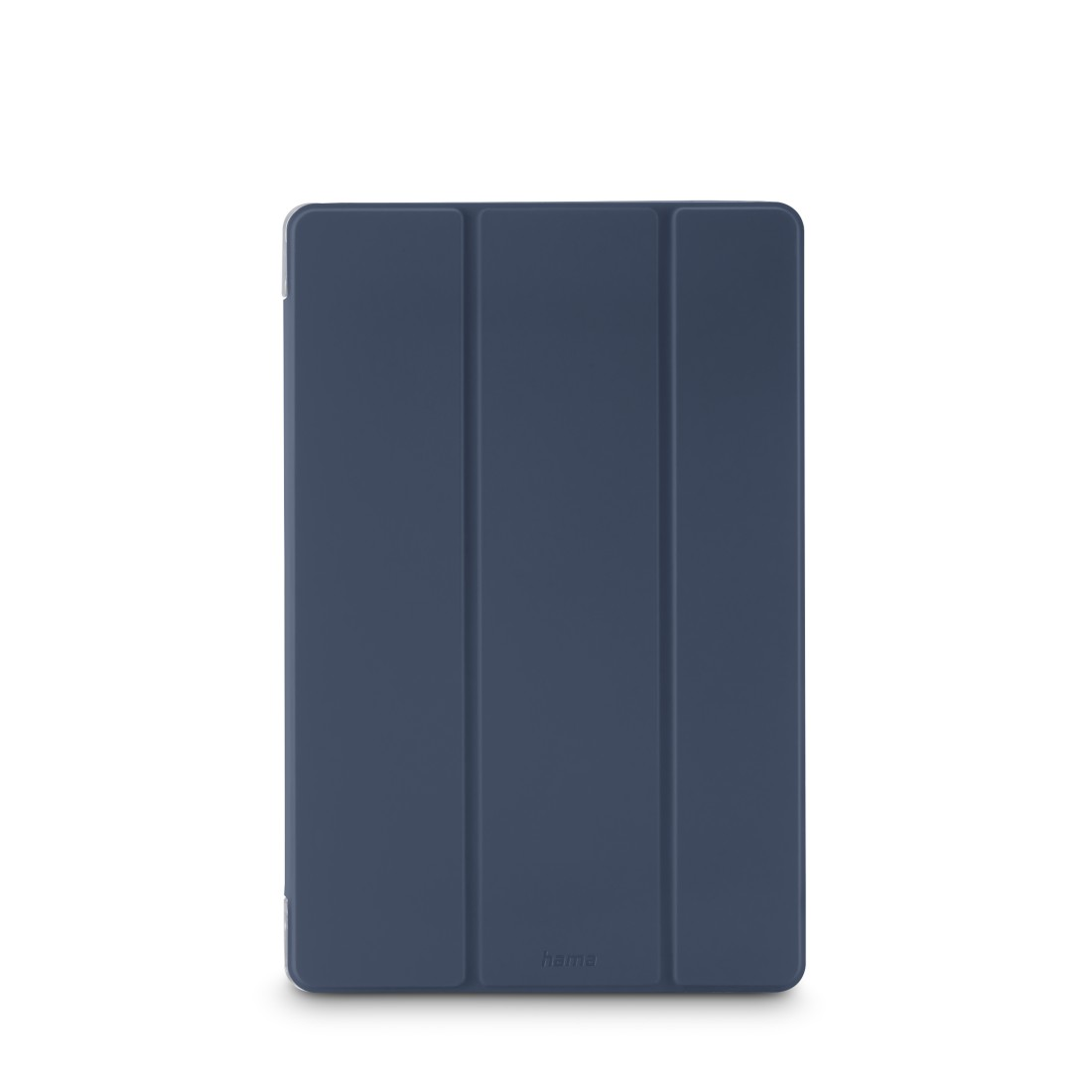Blaues, geschlossenes Tablet-Etui mit drei vertikalen Abschnitten.