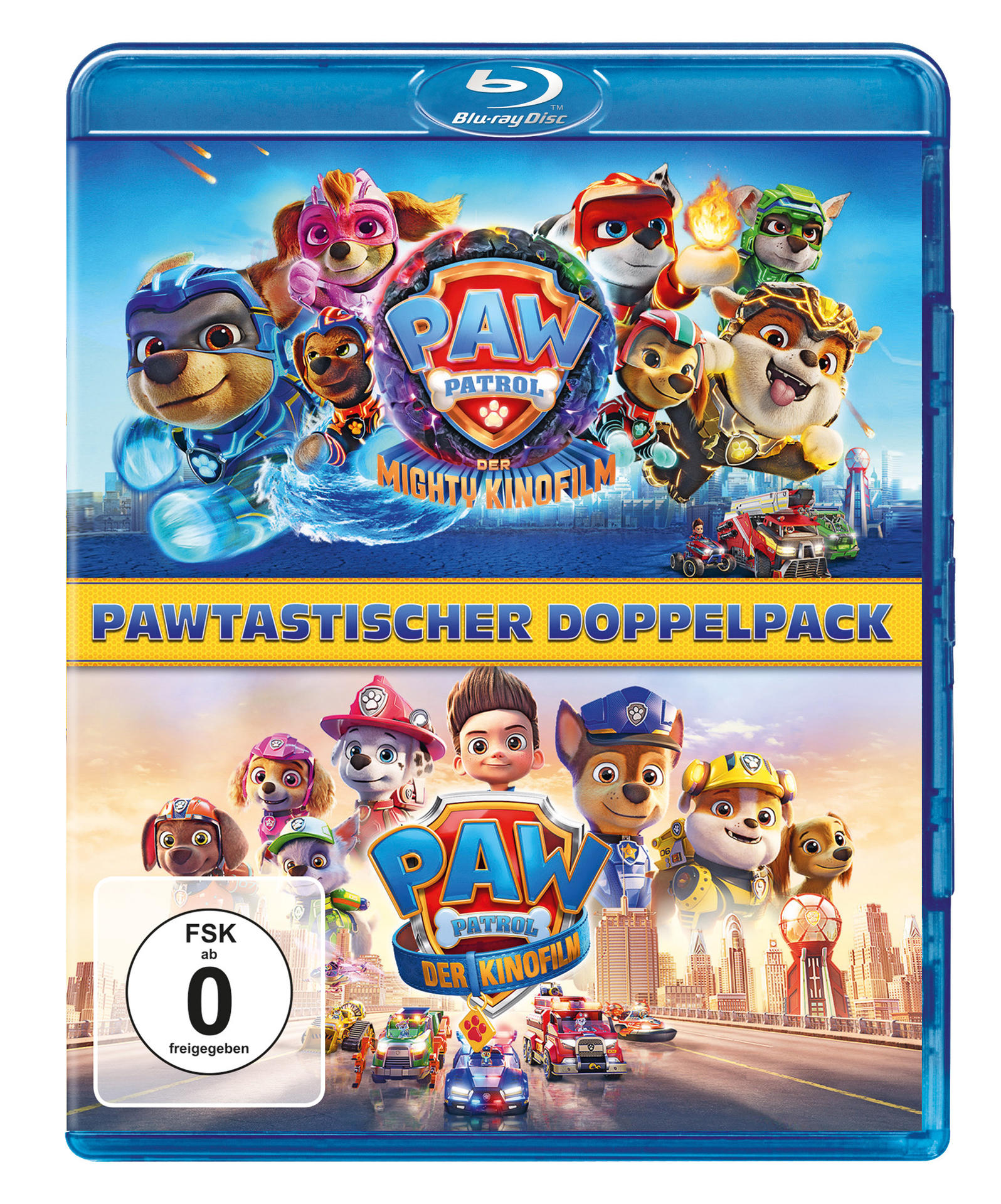 Blu-ray-Hülle mit Paw Patrol-Charakteren und Titel auf Deutsch.