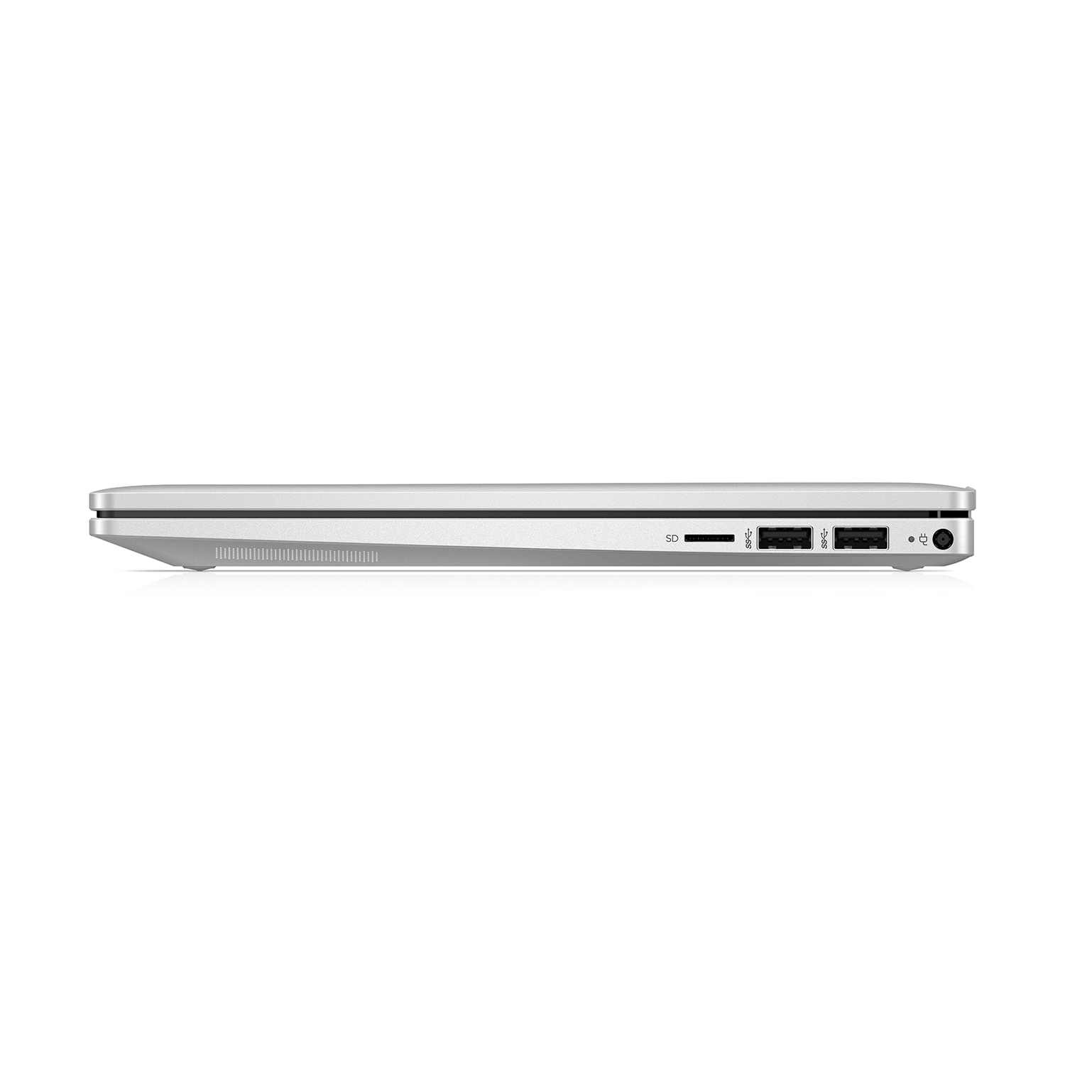 Un computer portatile argentato con porte sul lato.