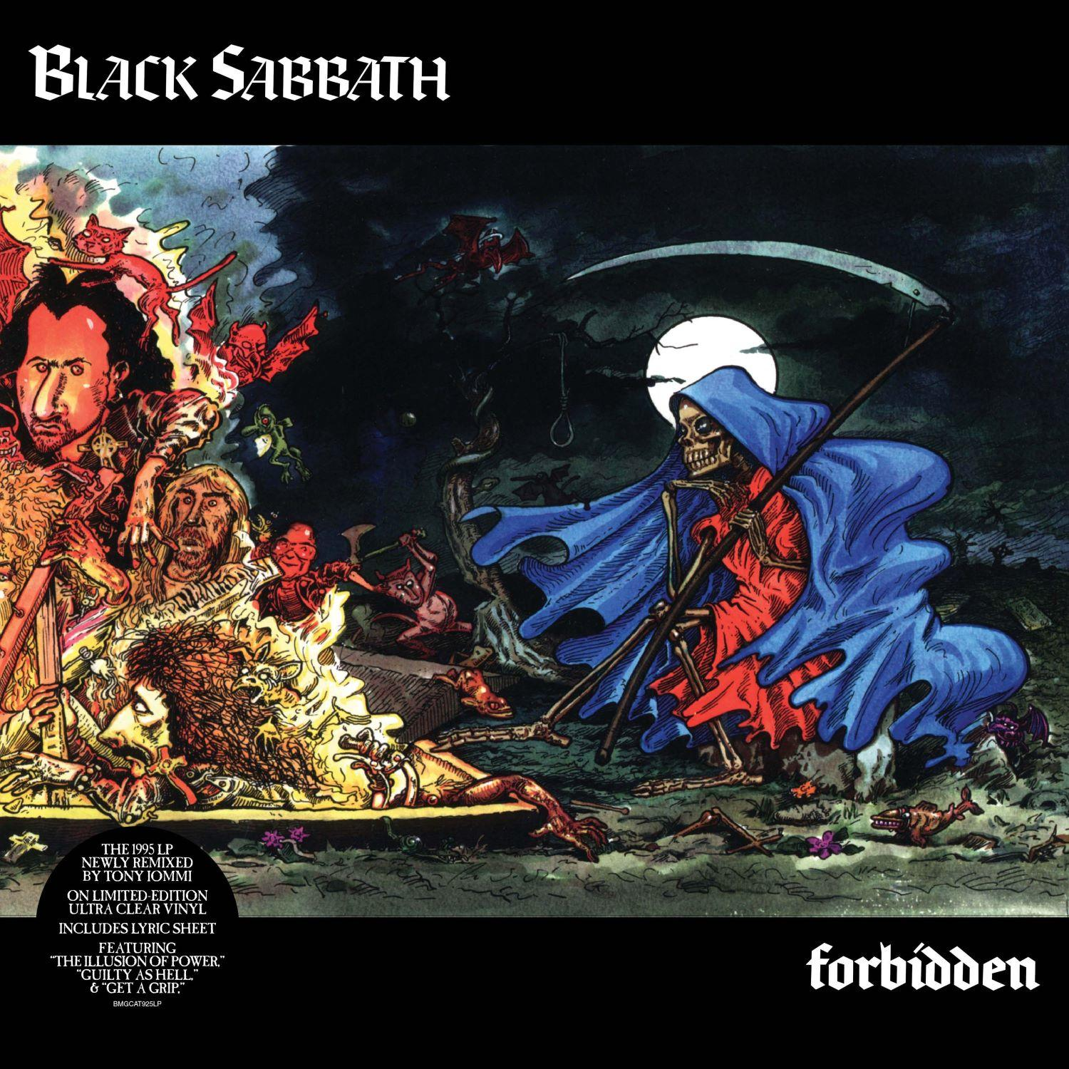 Pochette d'album : l'art de l'album 'Forbidden' de Black Sabbath avec des personnages fantastiques.