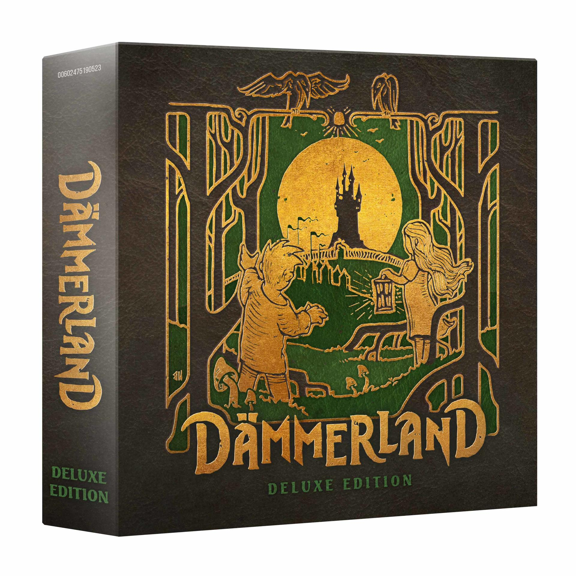 Brettspielbox mit Illustration von Figuren in einem Wald bei Nacht.