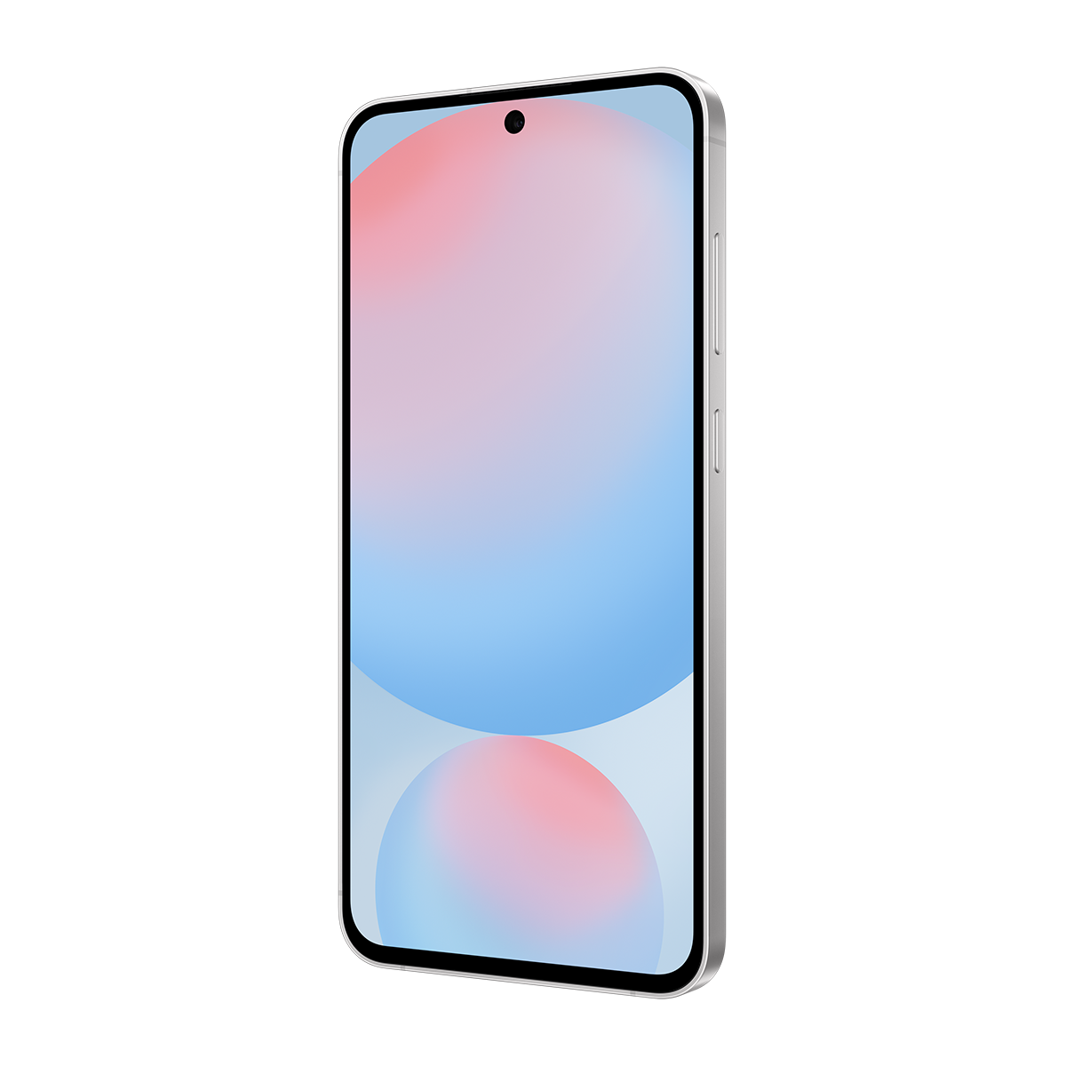 Mavi ve pembe degrade ekranlı akıllı telefon. Gümüş çerçeve, ön kamera kesimi.