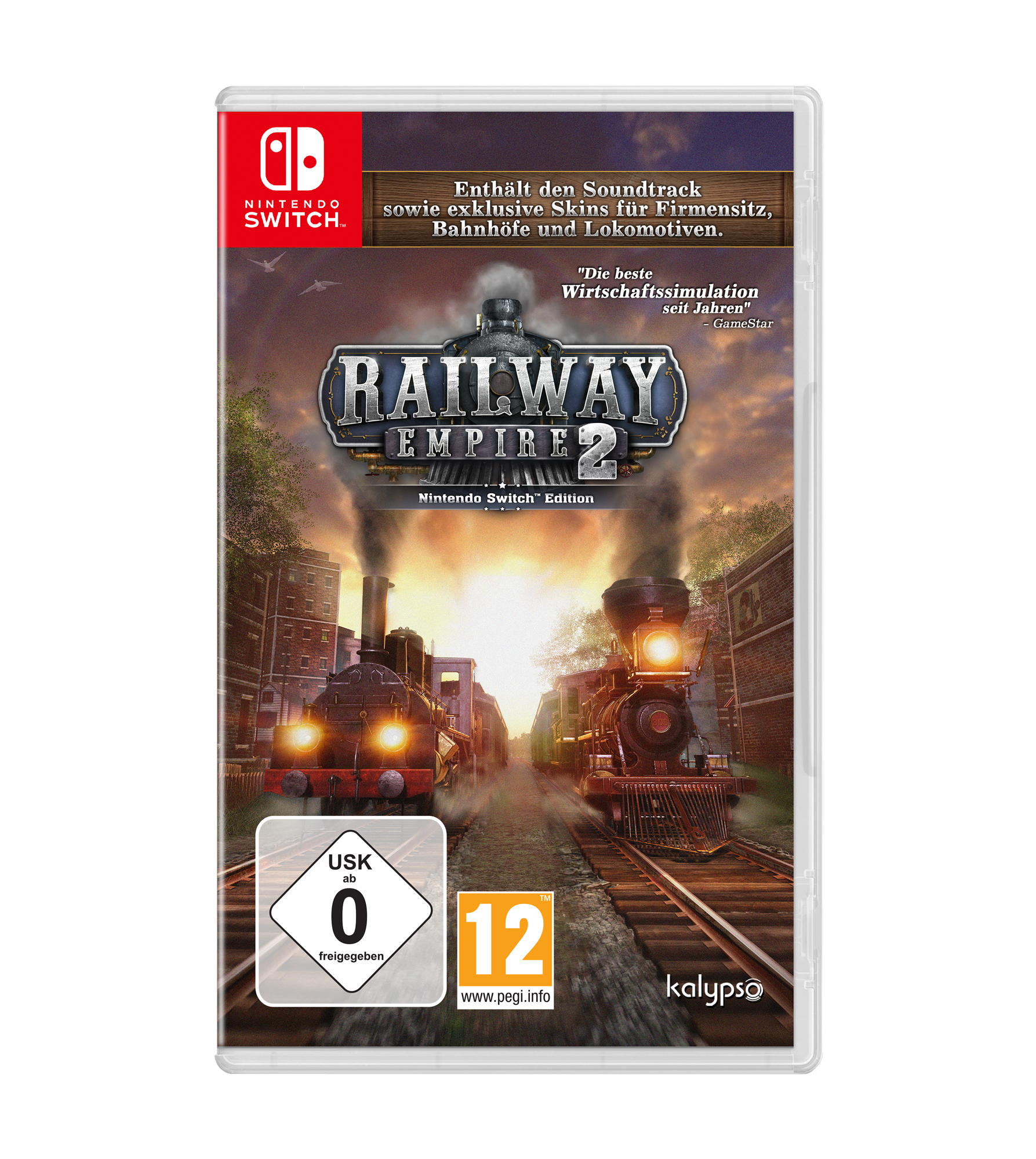 Railway Empire 2 Nintendo Switch Spielhülle mit Zugillustrationen und Spieltitel.