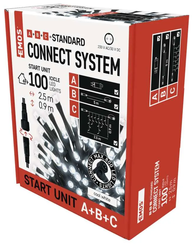Piros doboz LED lámpákkal. Szöveg: connect rendszer, start egység.