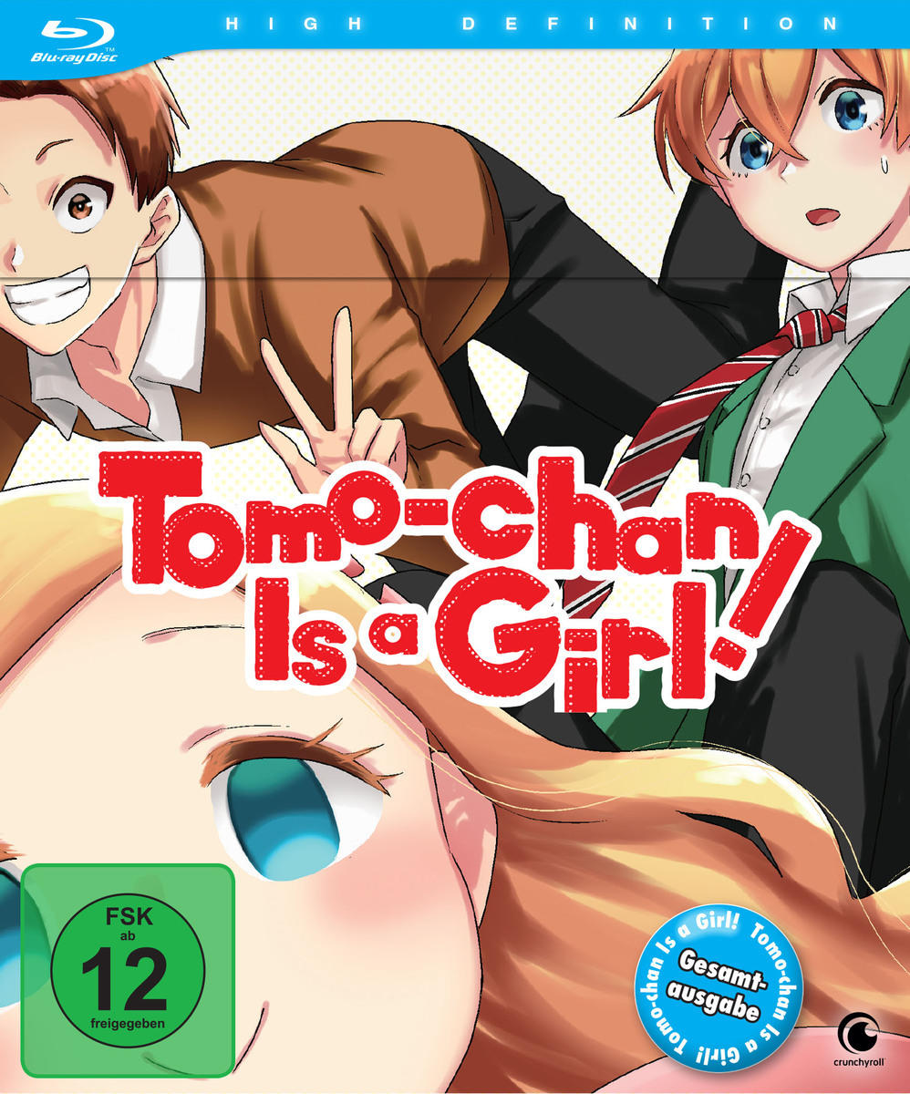 Anime-Cover. Drei lächelnde Personen. Titel: Tomo-chan Is a Girl!