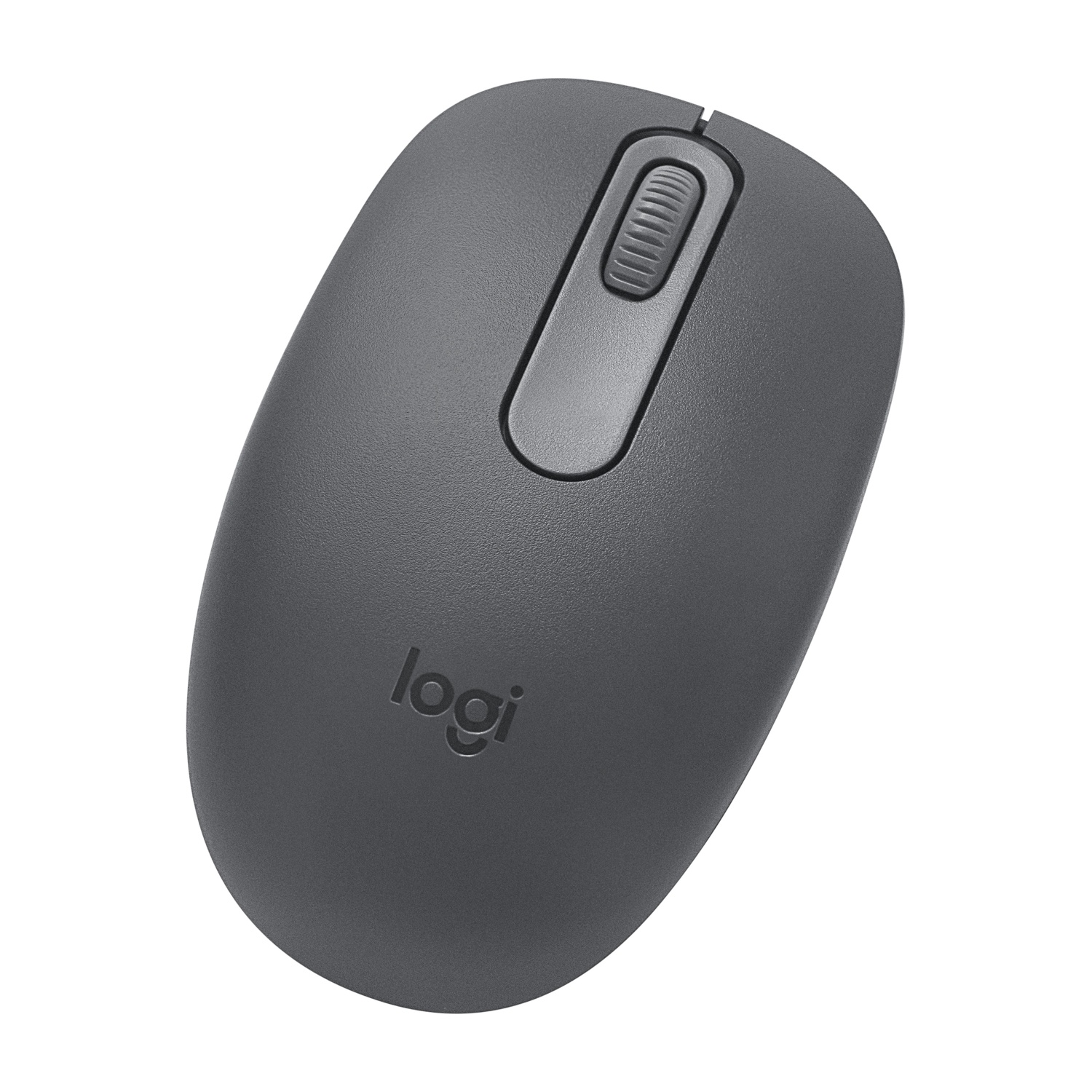 Mouse Logitech grigio scuro con una rotella.