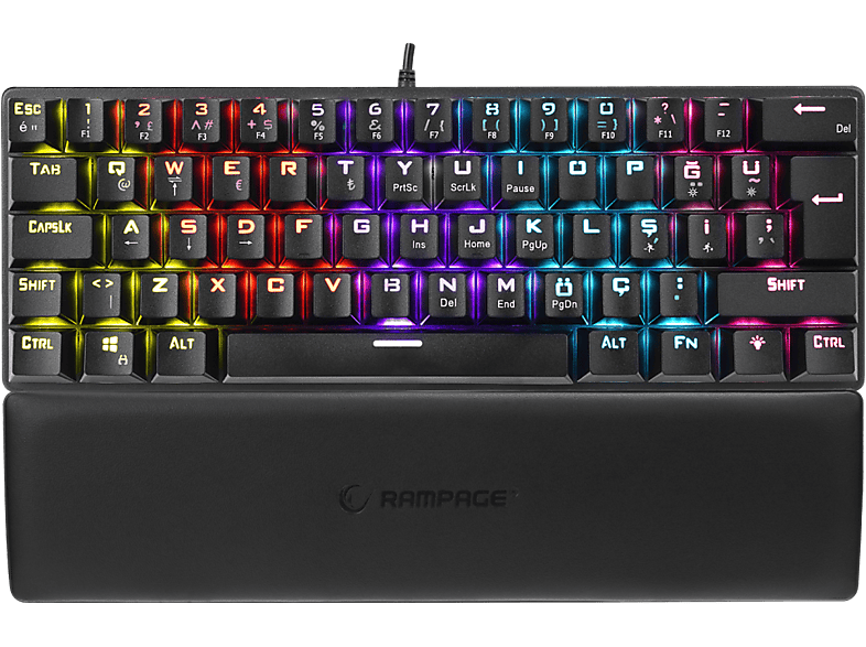 RAMPAGE ALLY K11 Rainbow Q Bilek Destekli Blue Switch Gaming Oyuncu Klavye Siyah_0