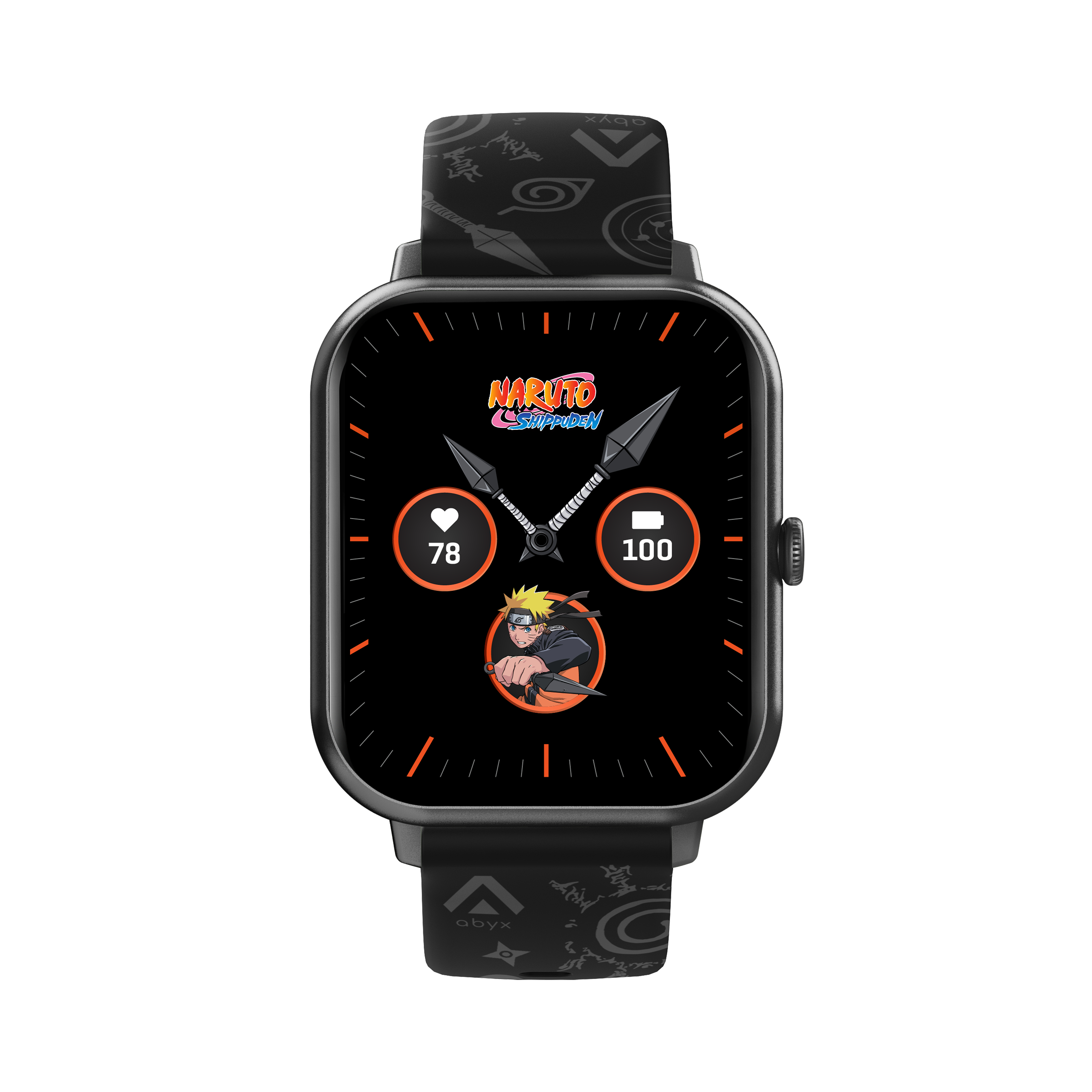Naruto-Smartwatch mit Herzfrequenz- und Batteriestandsanzeigen.