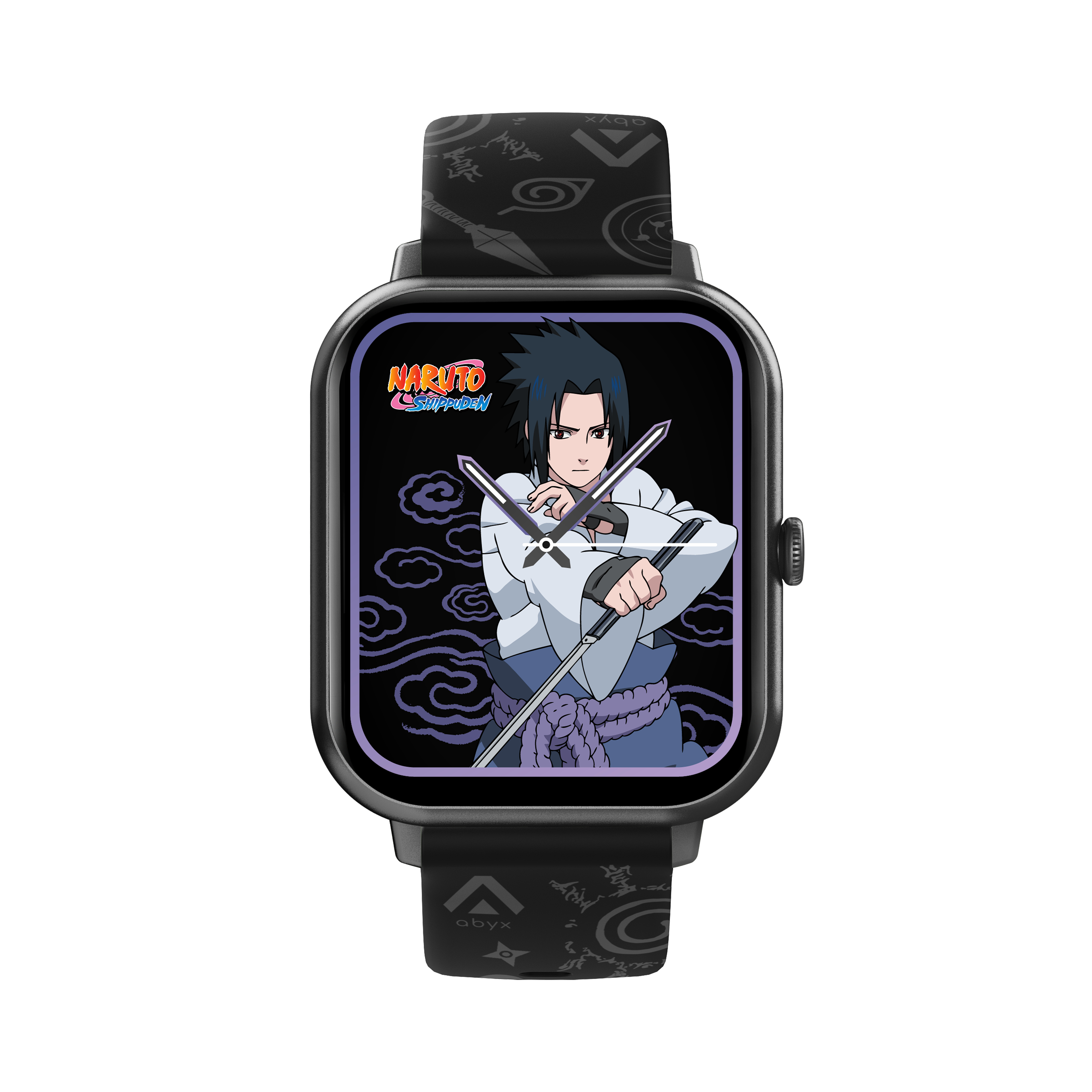 Eine Smartwatch mit einem Naruto Shippuden-Bild auf dem Bildschirm.