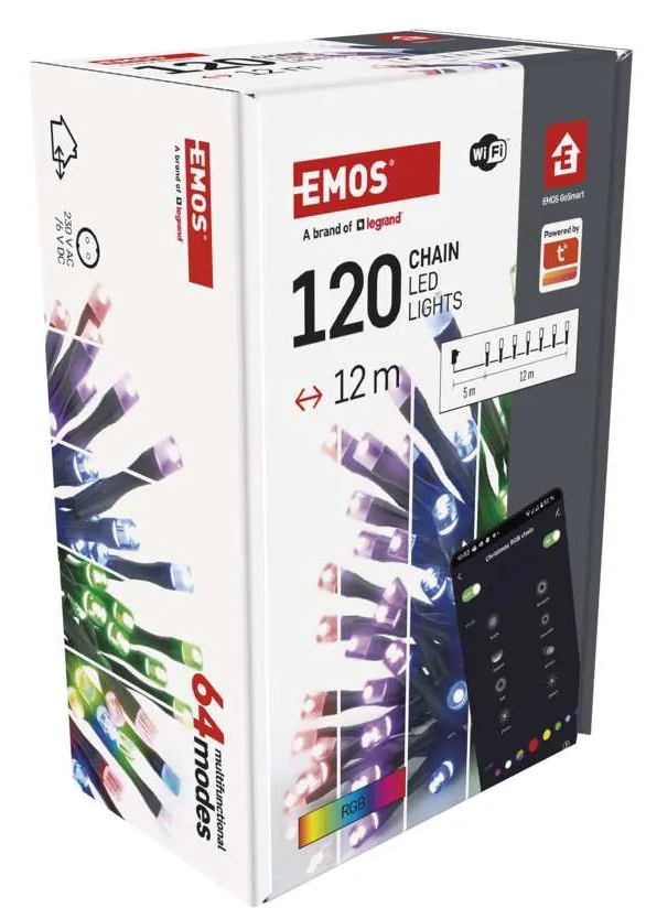 Doboz LED-es lámpákkal. A doboz fehér háttérrel és színes lámpákkal rendelkezik.
