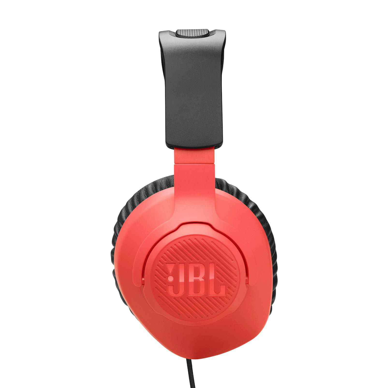 Rote JBL-Kopfhörer auf weißem Hintergrund. Schwarze Akzente und JBL-Logo vorhanden.
